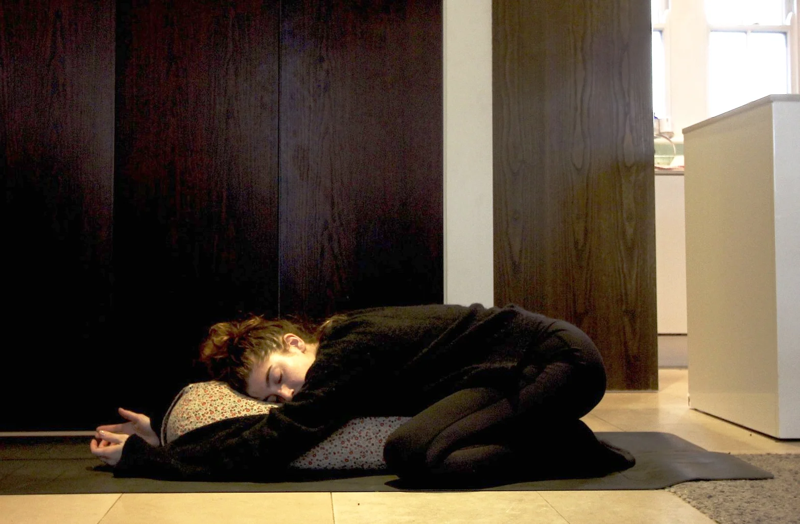 CHILDS POSE - Bring big toes to touch and knees wide - Lie on bolster either with face down or facing one way. Make sure to change the turn of the head half way through. If you don't have a bolster you can stack pillows. - Focus on breath and sensation - Hold for 5 plus minutes