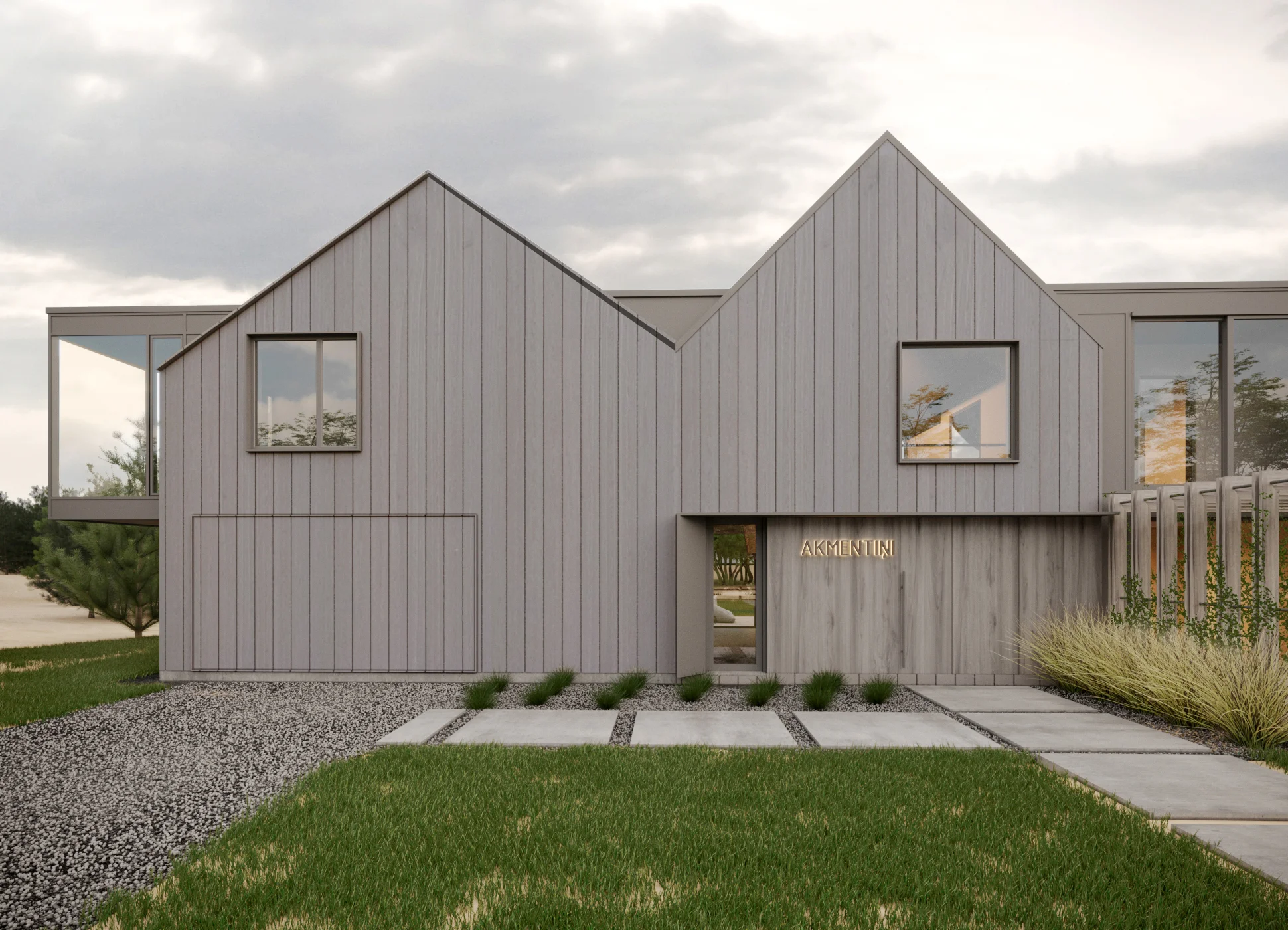 A family home on the coast of the Baltic Sea, where to escape the haste of the city. The architectural volume is both visually and functionally divided into three blocks, drawing inspiration and modernizing the silhouettes of seaside fishermen’s dwellings. The wooden façade, cool grey and pale sand tones harmoniously set into the landscape. Whereas the light, unconstrained aesthetic provides space for peace and reprieve.