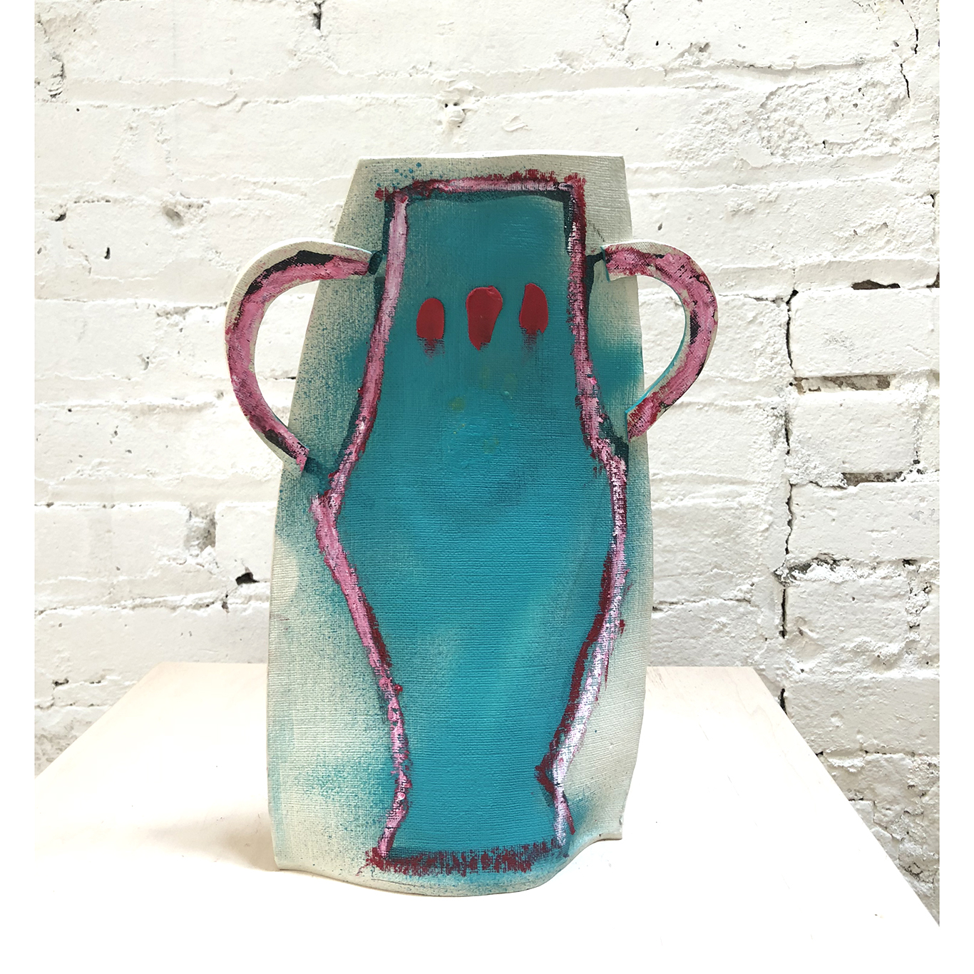 Medium Double Handled Vase in Aqua Front.jpg