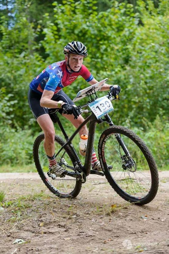 Sue Grandjean in action at the World MTB-O Championships.