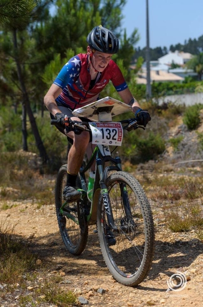 Event Host Sue Grandjean in action at the World Mountain Bike Orienteering Championships.