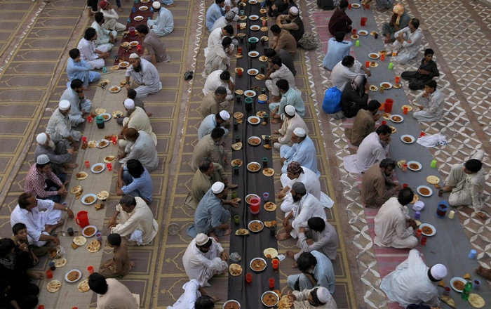 Communal iftar in a mosque