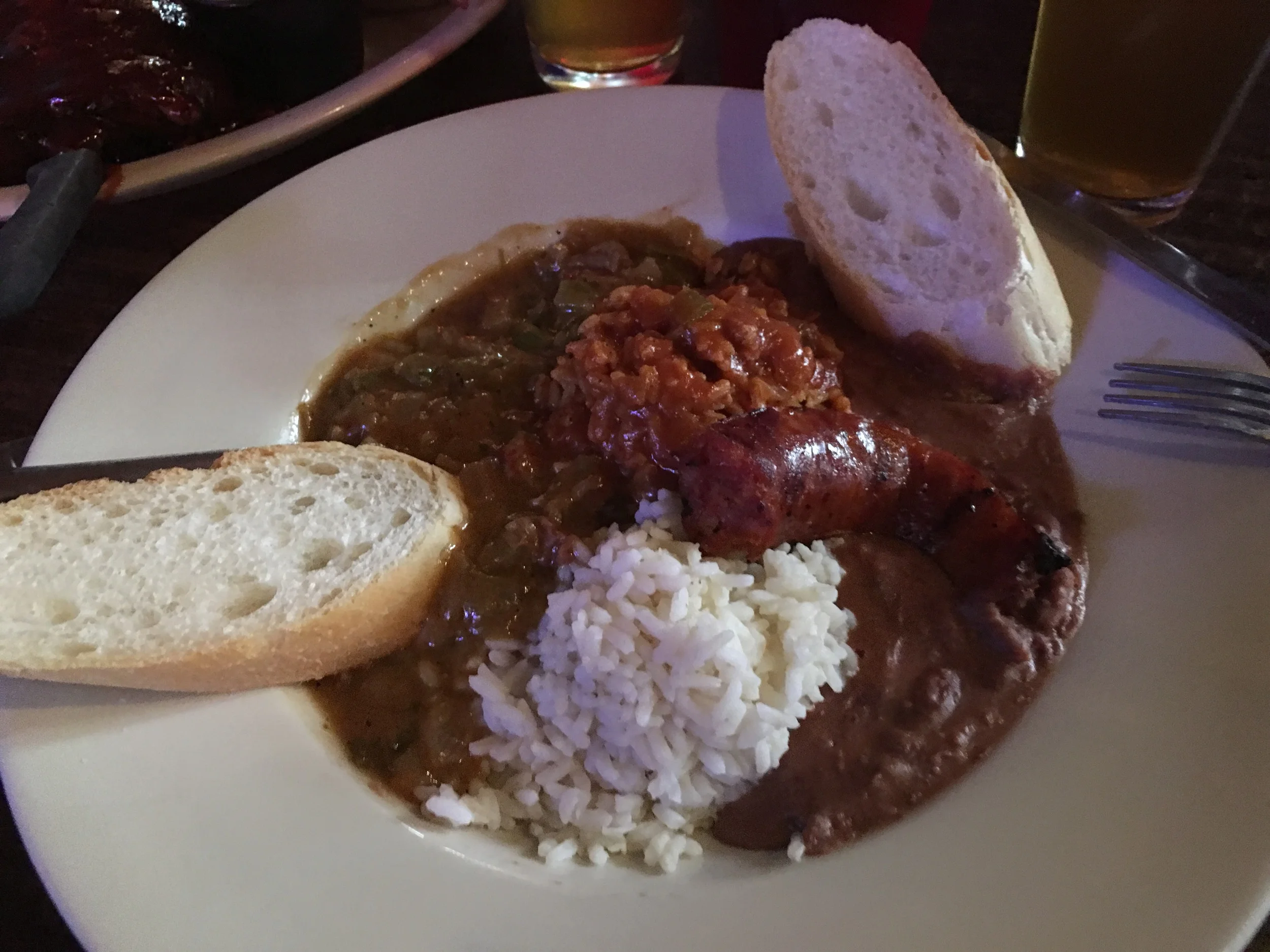 Red beans & rice, gumbo,etouffe, andouille sausage & rice: a taste of New Orleans.