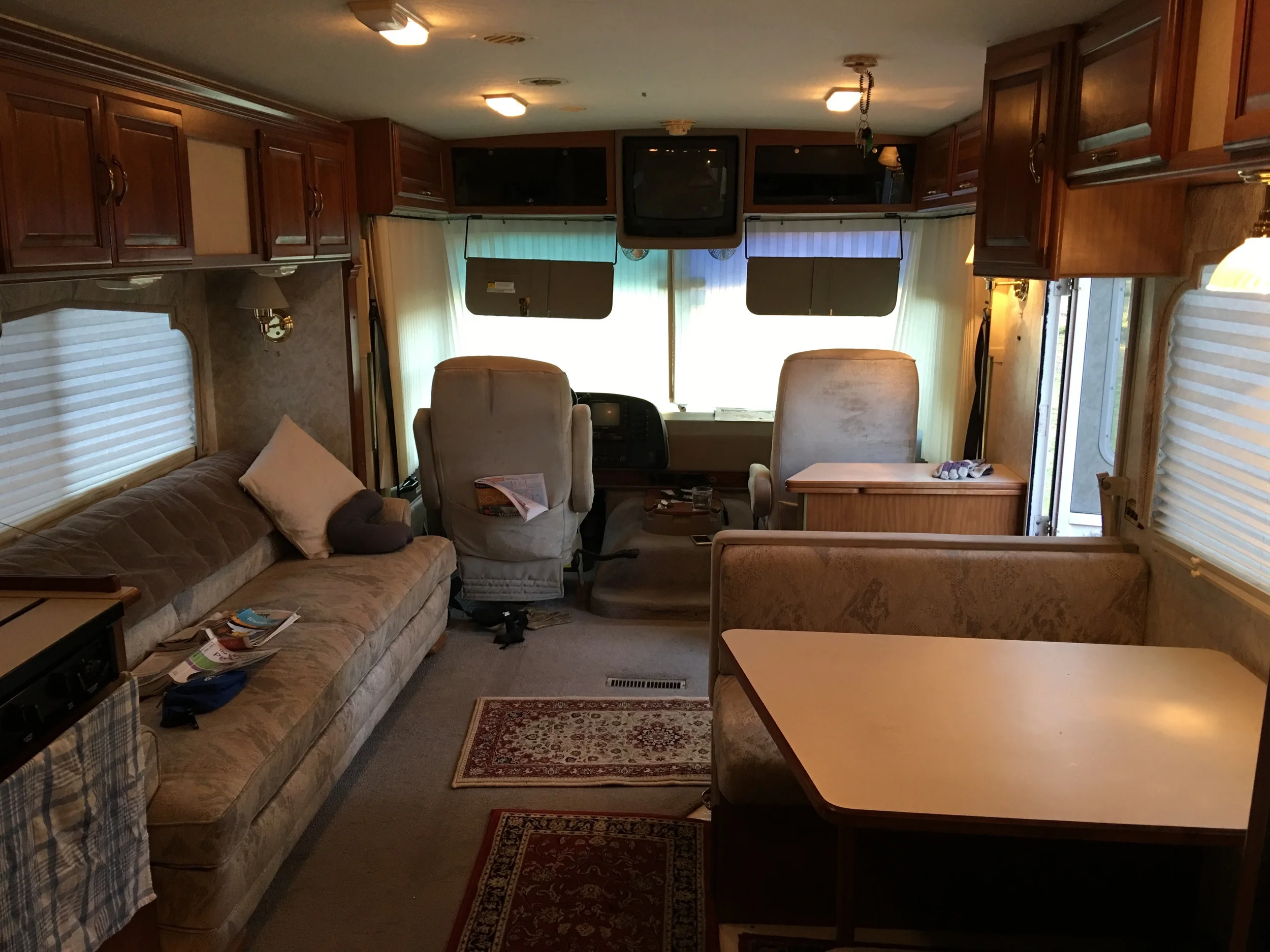 The captains chairs swivel and become part of the living area.