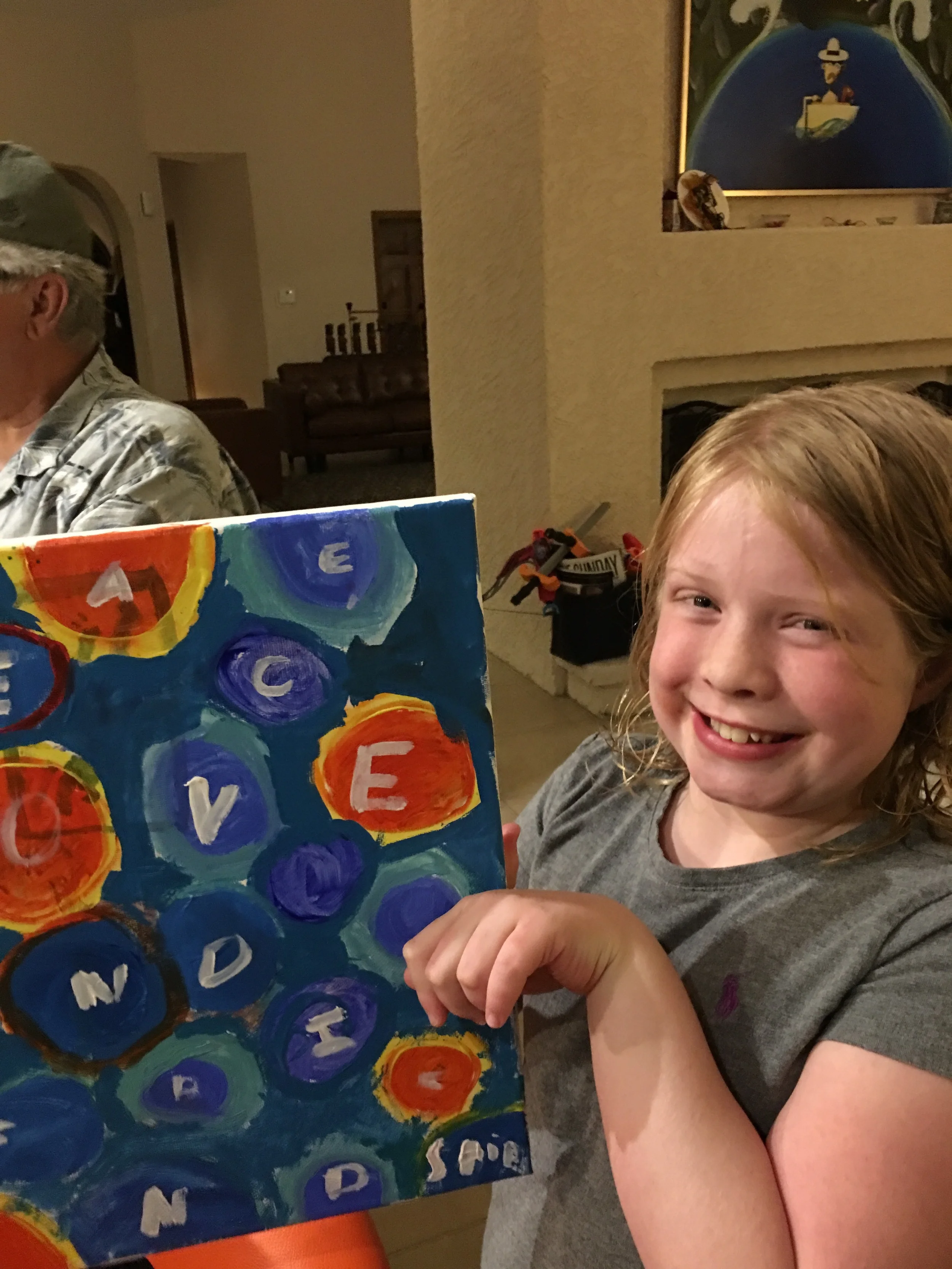 Avalon and her painting; her mom was in my brownie troop and they live in Vegas.