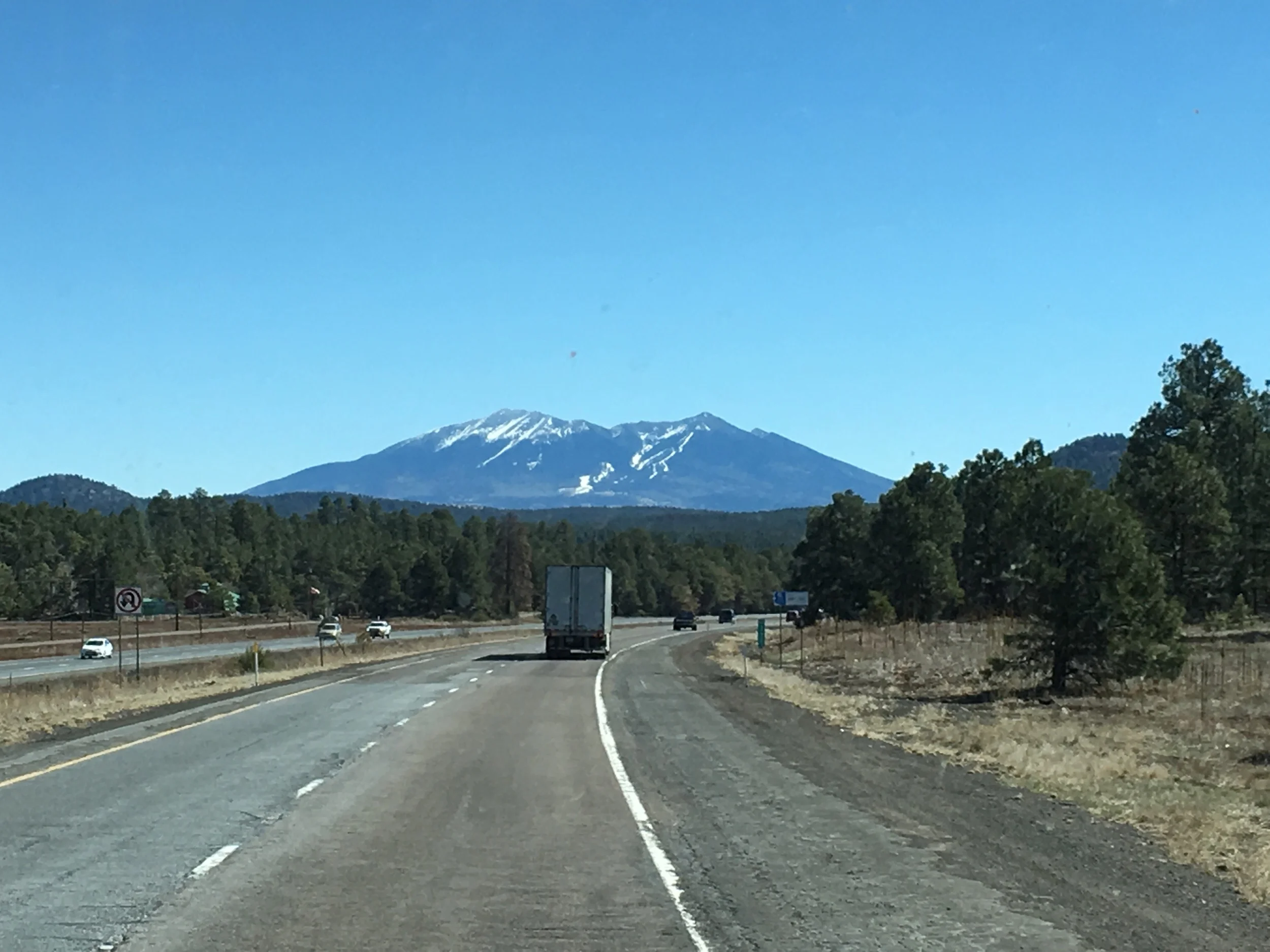 Approaching Flagstaff, AZ. Notice the ski trails in the distance.