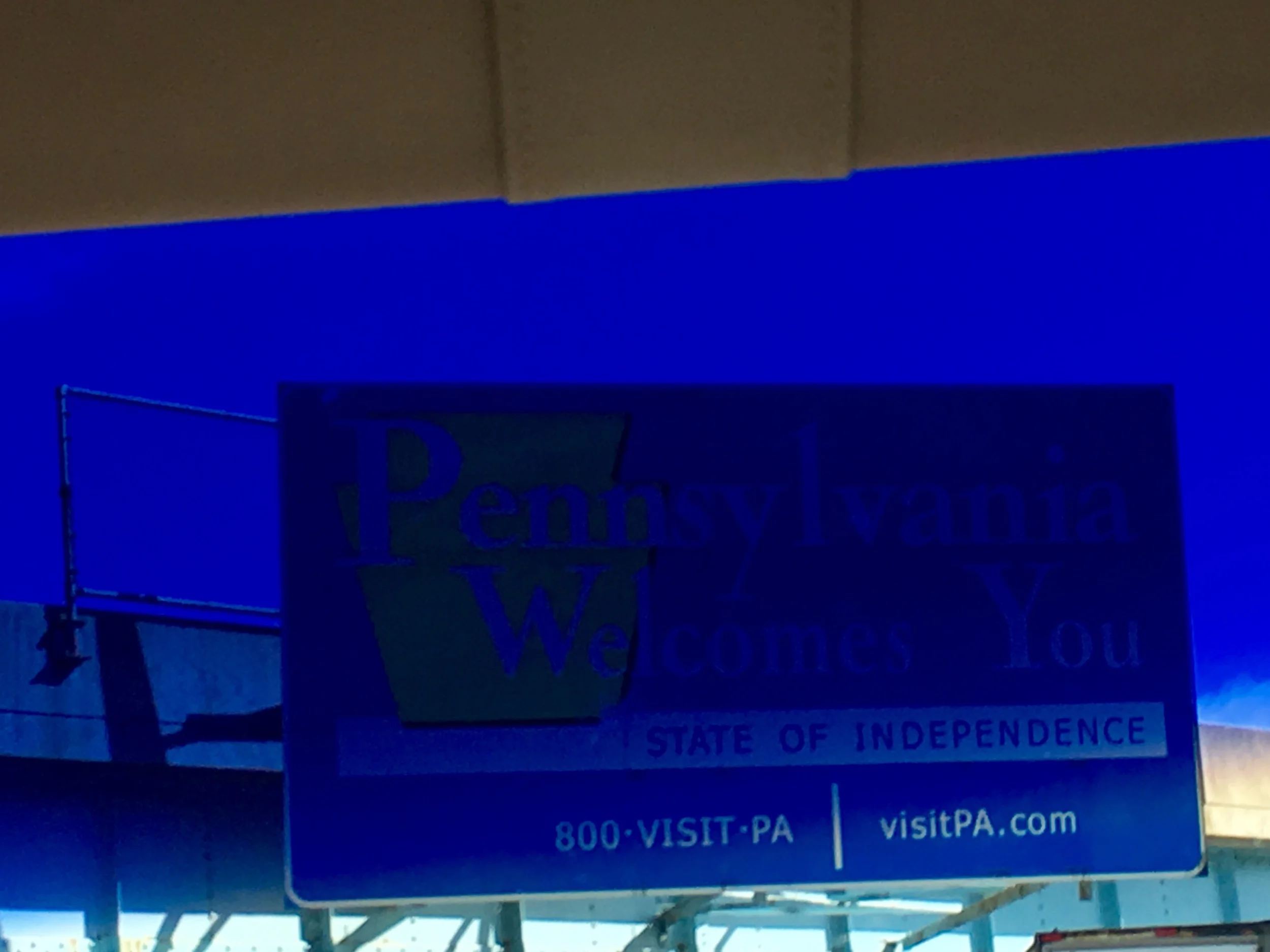 Bad photo; trust me, it reads Welcome to Pennsylvania.