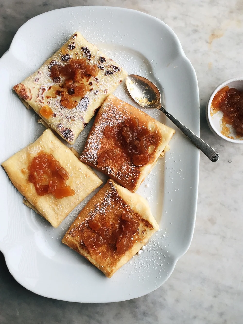 Yogurt Ricotta Blintzes with Meyer Lemon Marmalade