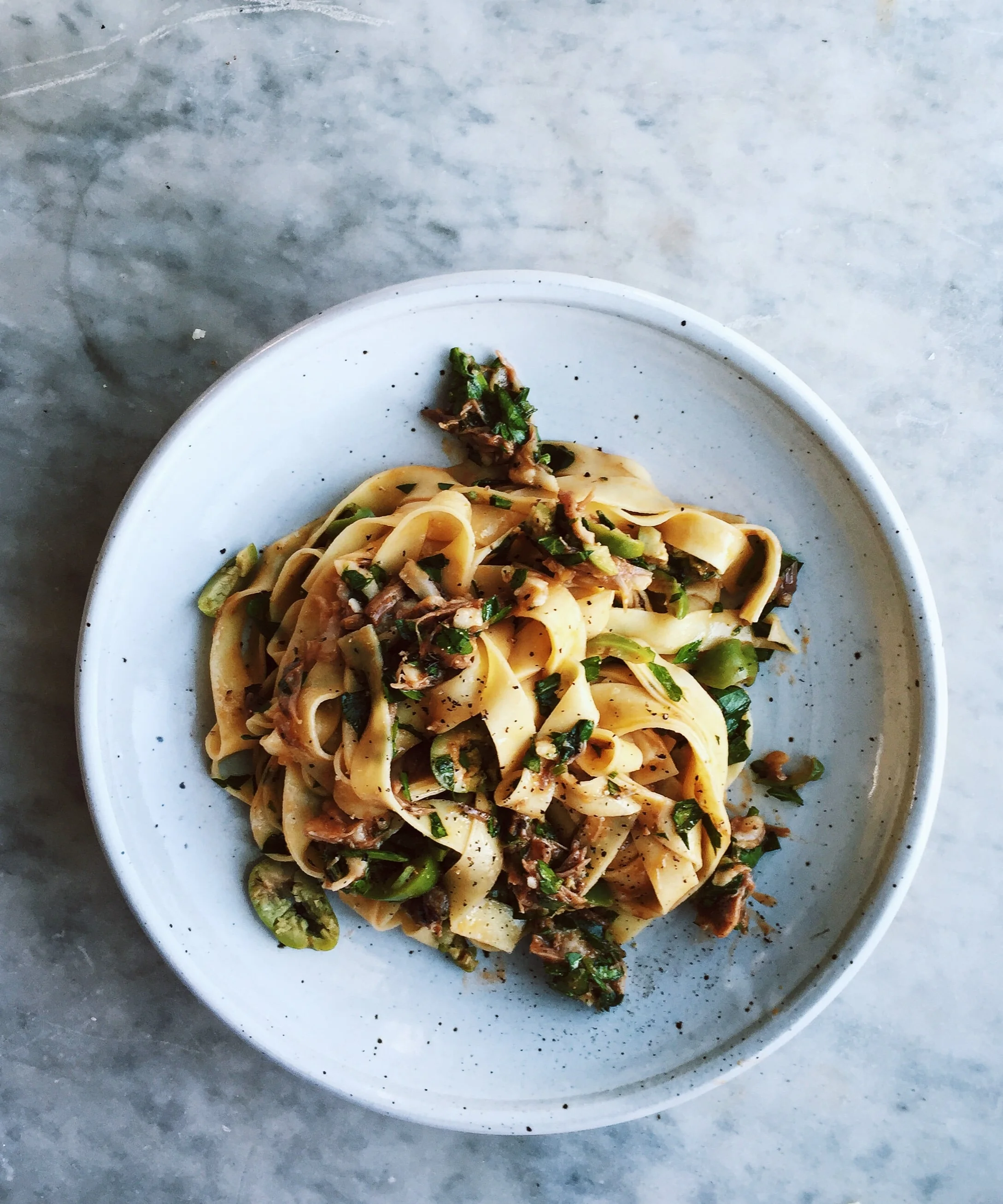 Green Lamb Ragù with Tagliatelle, Castelvetrano Olive and Parsley