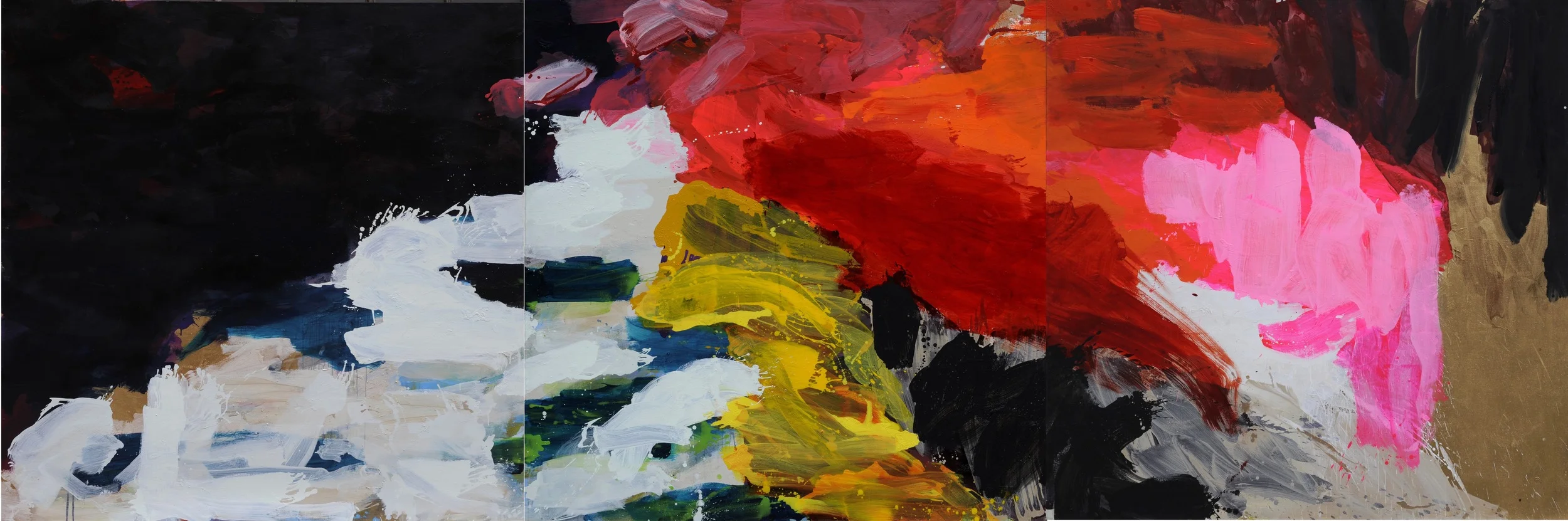   L'Inachevé  - 2009 - 200x600 cm - Triptych (3 panels 200x200 cm) - Mixed media on canvas - Private collection, Bordeaux, France 
