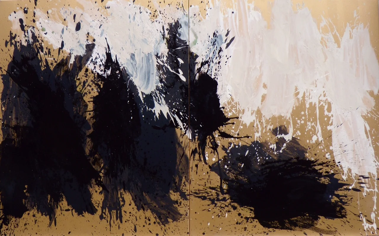   Noir Romain -  2011 - 162x260 cm - Diptych (2 panels 162x130 cm) - Mixed media on canvas 
