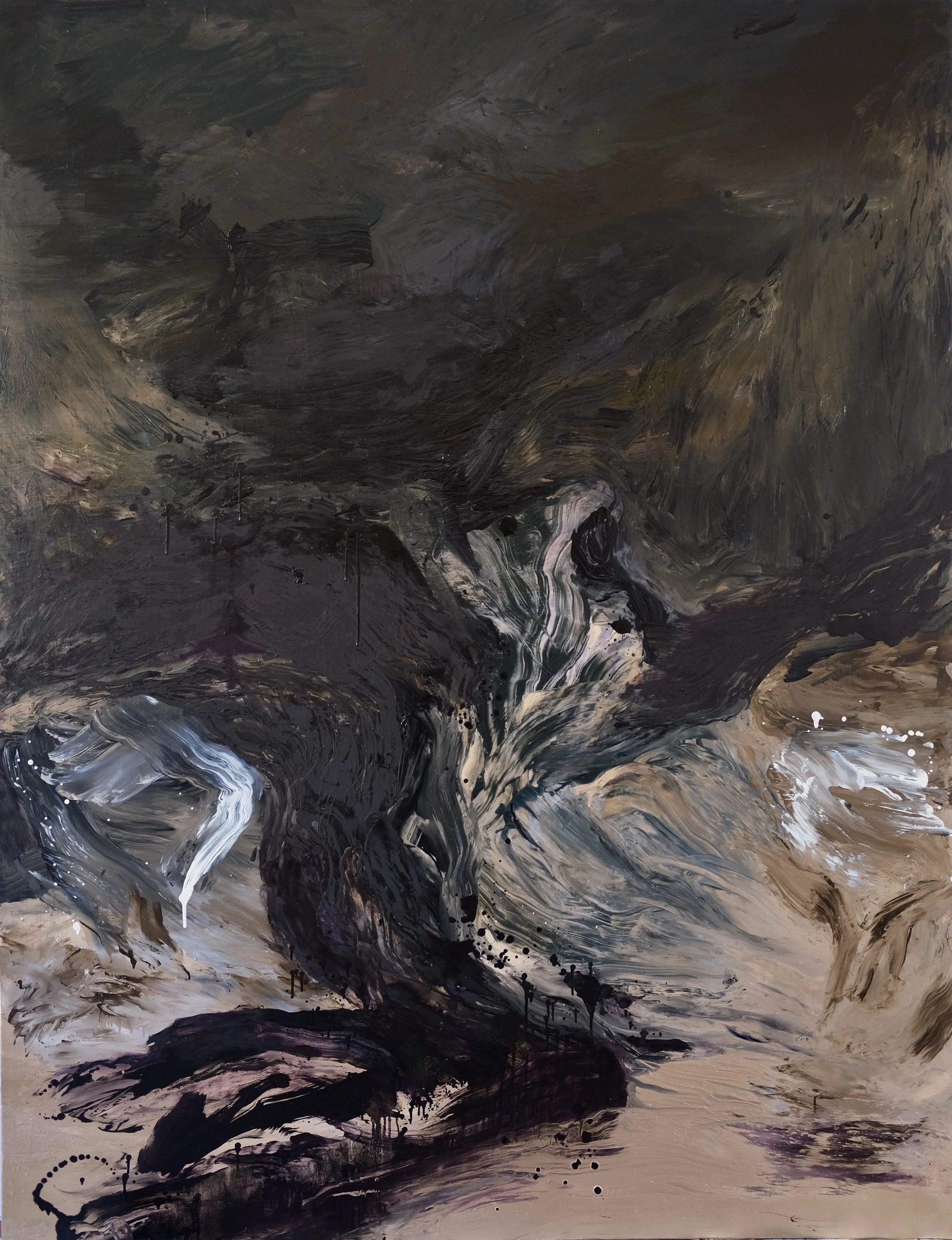 Abstract oil painting by Caroline Dantheny, Le Chant de la Terre II,2025, oil on canvas, 198 × 153 cm