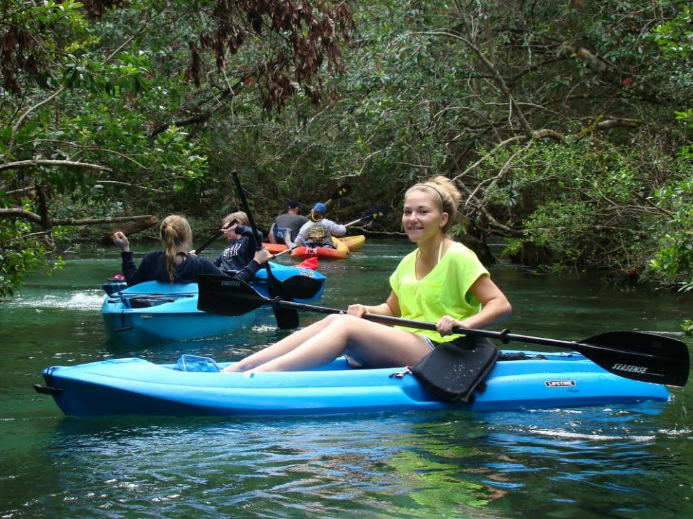 Participants on a guided, interpretive kayak trip on the Weeki Wachee River (Hernando County, Florida; photograph by GLH)