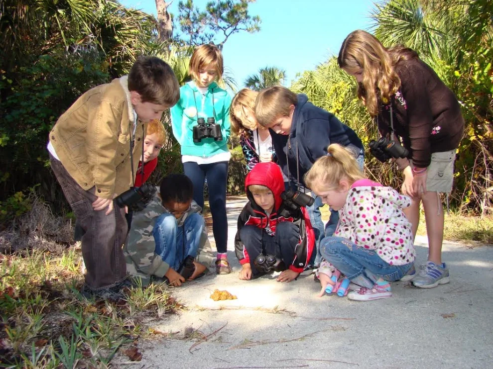 Identifying scat found on the trails at Boyd Hill Nature Preserve (St. Petersburg, Florida; photograph by GLH)