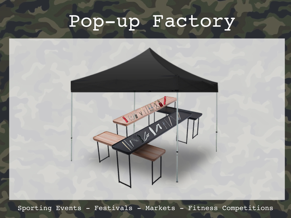 Intersect solvers at events with pop-up factories, where they can see all the components of a pocketknife and make a custom knife. Digital versions of The Factory could live in the platform and on social.