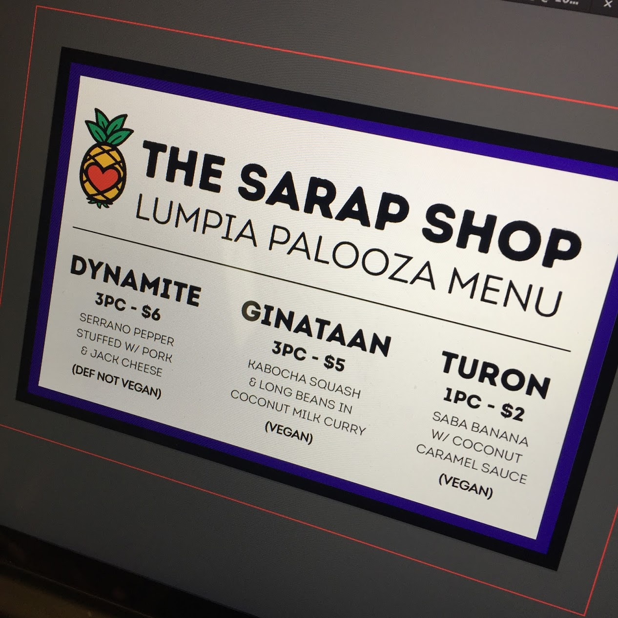 Our original Lumpia Palooza menu.