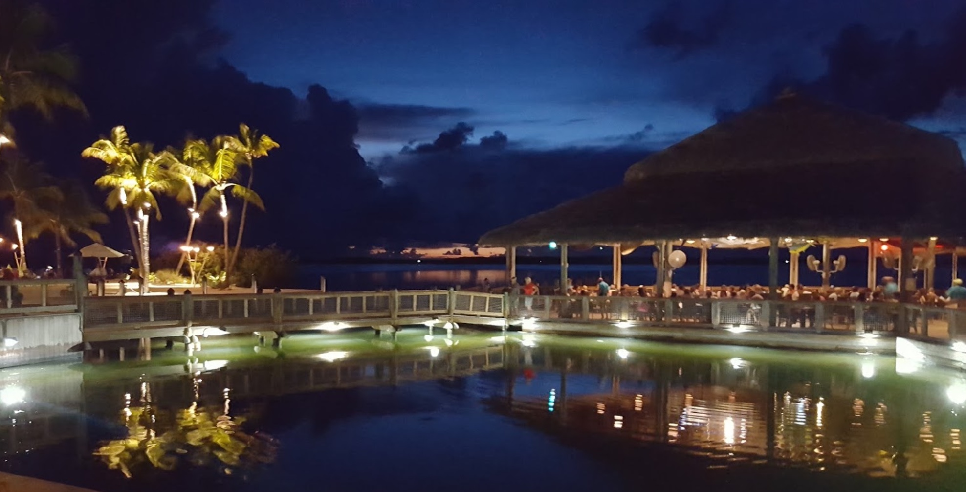 Islamorada Fish Co Restaurant at night… best waterside dining experience in the Keys!
