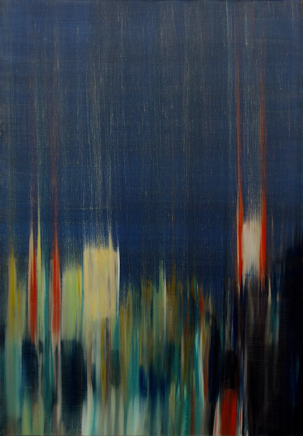   Bruits dans la Ville I , 2014  oil and distemper on raw linen, 46 x 35 in, &nbsp;116 x 89 cm 