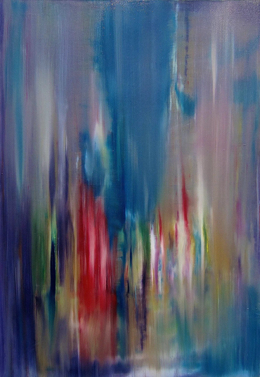   Bruits dans la Ville II , 2014  oil and distemper on raw linen, 46 x 35 in, &nbsp;116 x 89 cm 