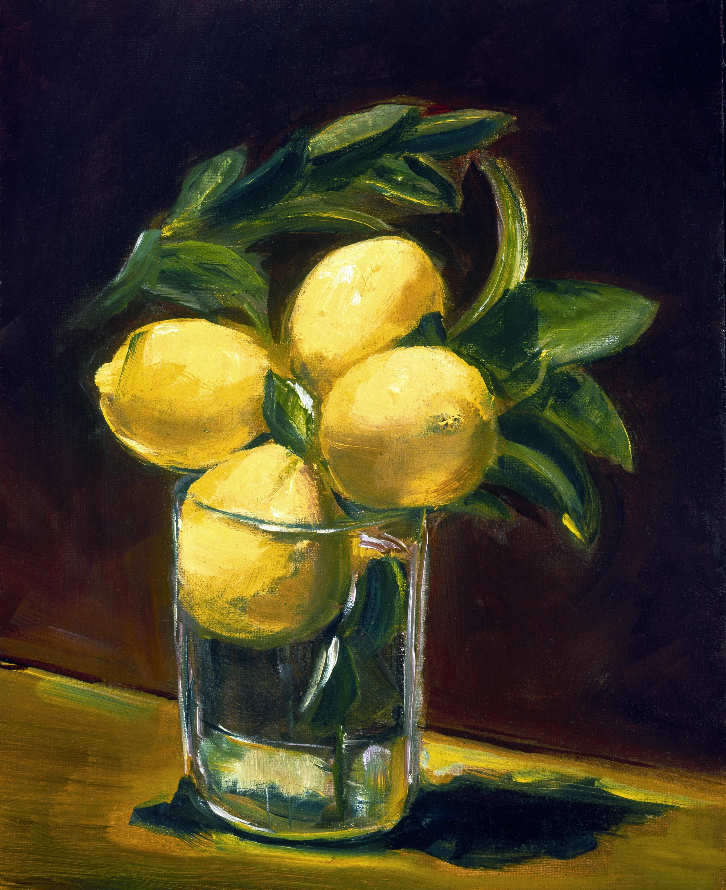   Lemons in Glass,&nbsp; 2005  oil on wood, 8 x 10 in, 20 x 24 cm, private collection 