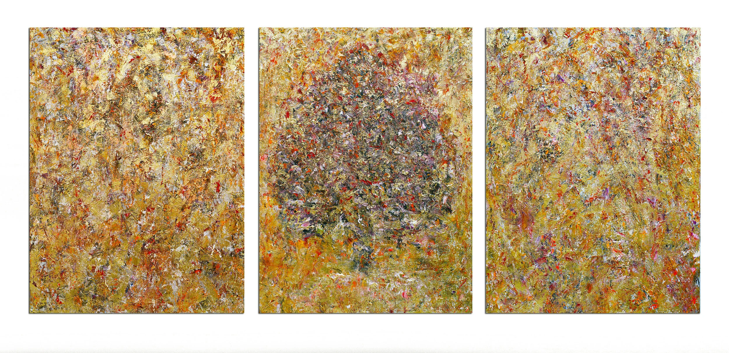 Cendre d'Or, tryptic , 2016 oil and metallic pigments on linen, 3 panels, each panel 55 x 41 in, 140 x 105 cm, private collection. see details