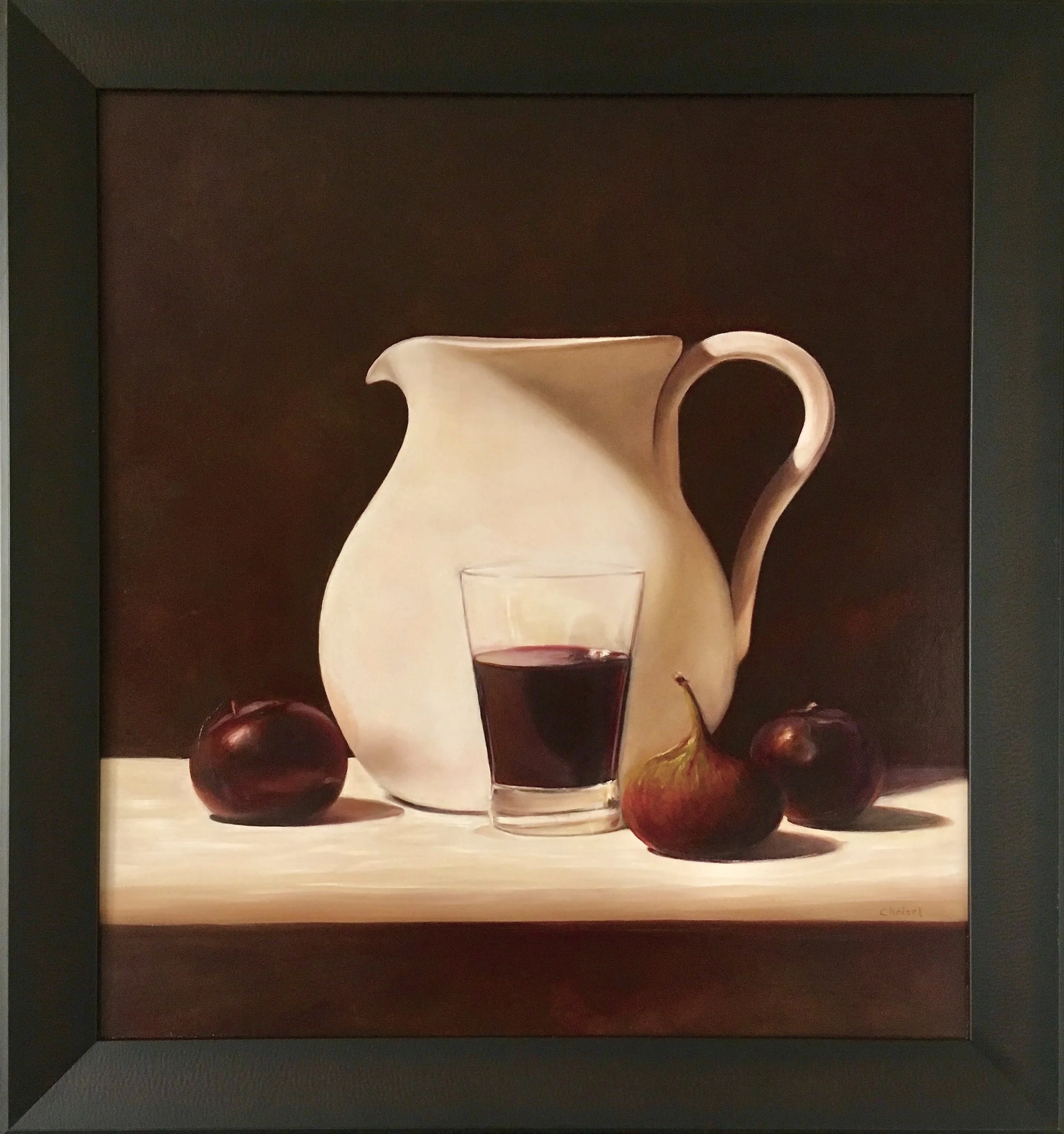   Pitcher Plums &amp; Wine,  2006  oil on panel, 26 x 24 in, 66 x 61 cm 