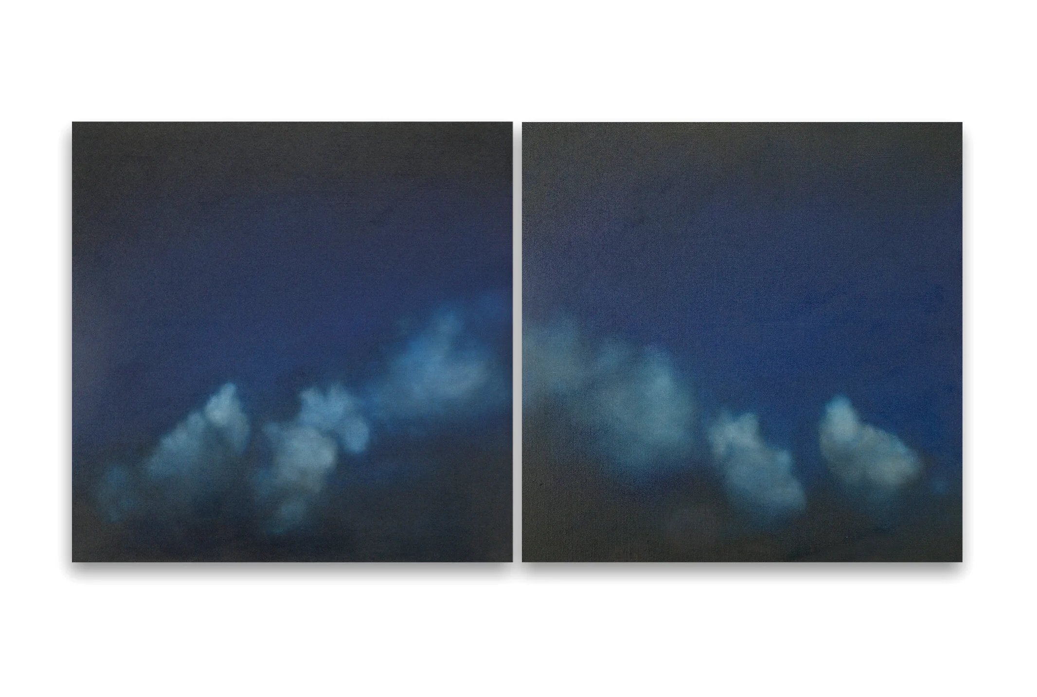   Promesse 1 &amp; 2, Diptych , 2019  oil on linen, Diptych 32 x 64 in, 80 x 160 cm, 32 x 32 in, 80 x 80 cm each panel.   see details  