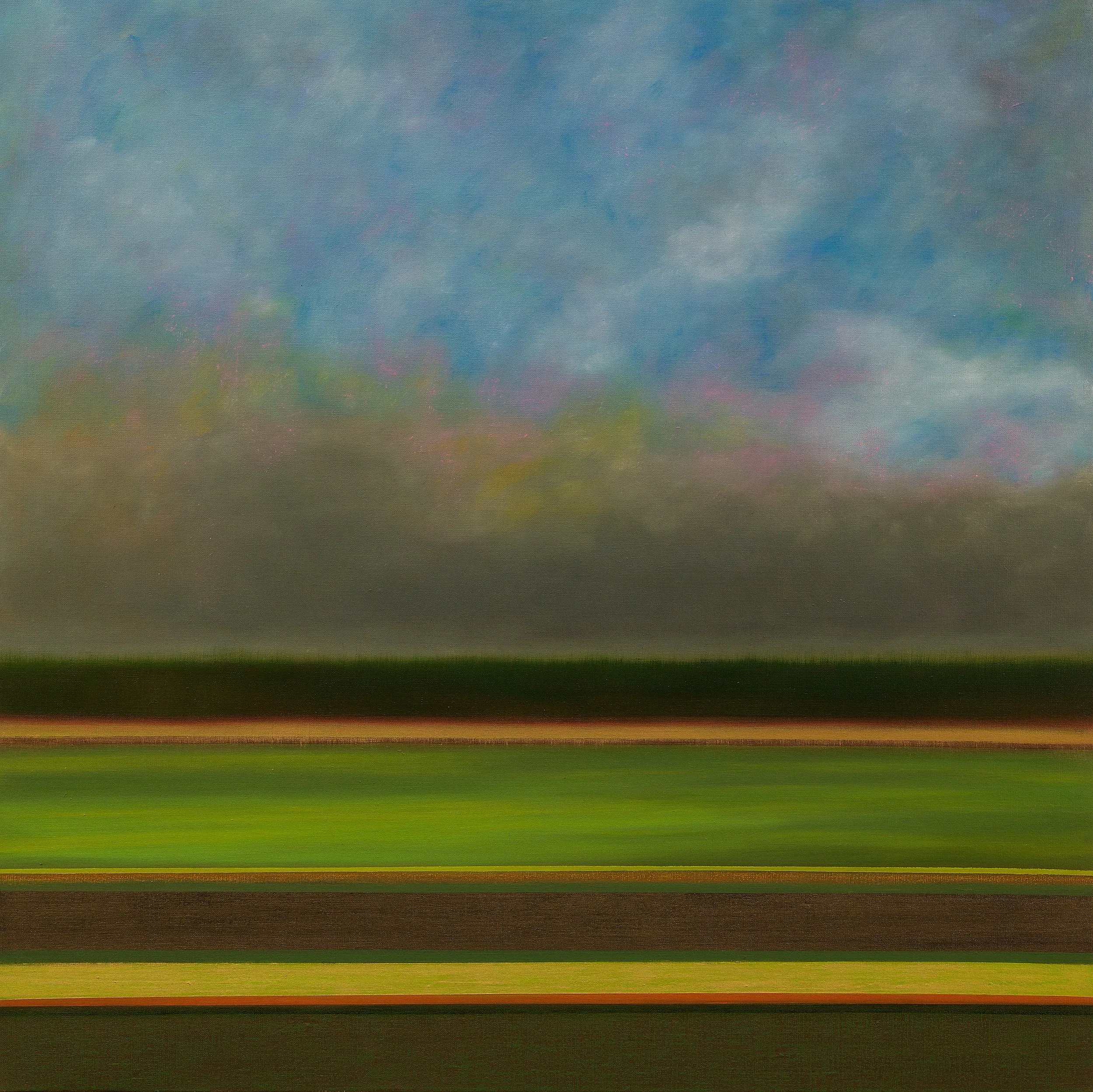    On the Road 7  , 2025  oil and oil stick on linen  35.5 × 35.5 × 1.3/4 in, 90 × 90 × 4 cm   see details  