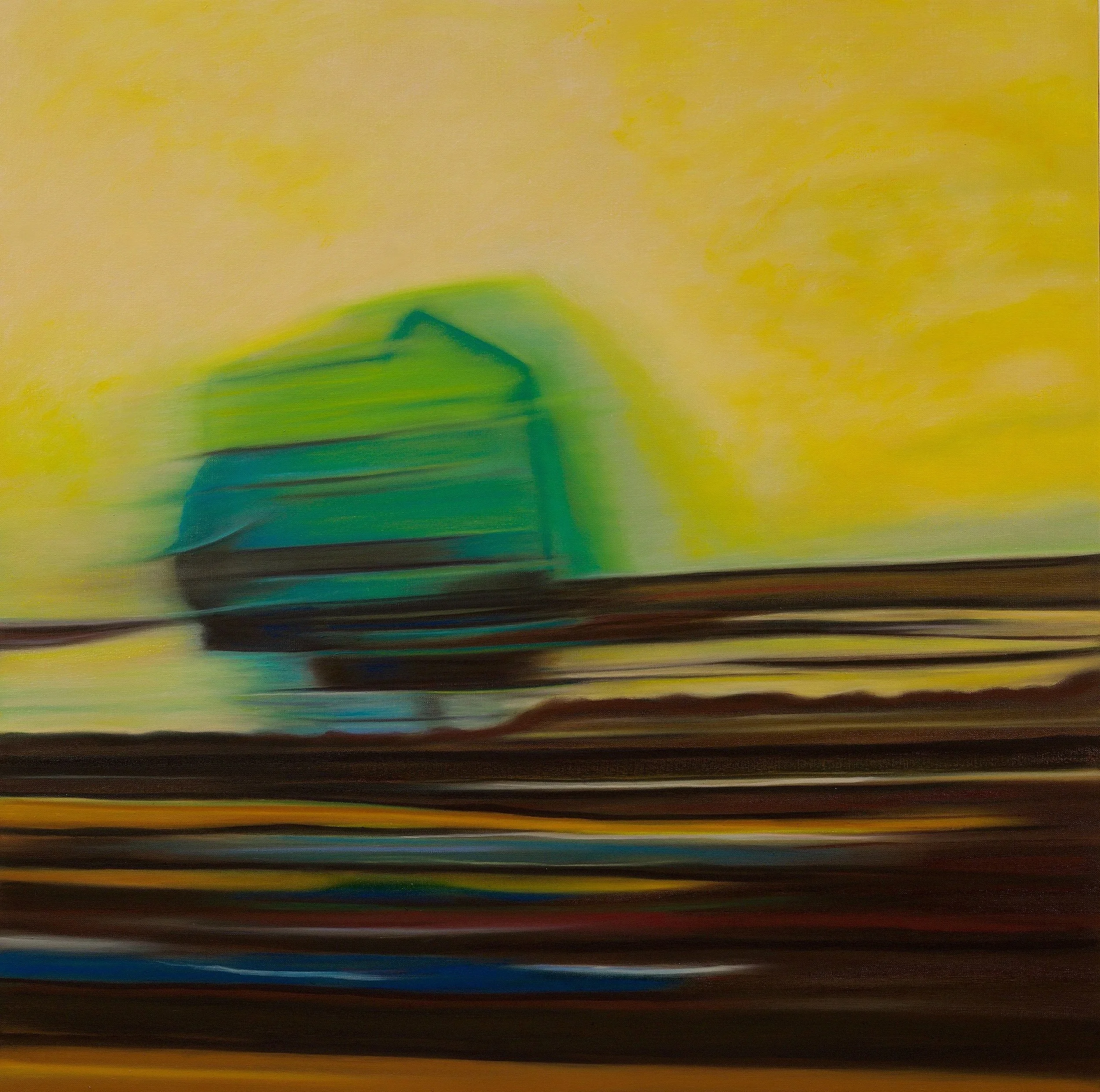    On the Road 2  , 2025  oil and oil stick on linen  39.5 × 39.5 × 1.1/4 in, 100 × 100 × 3 cm   see details  