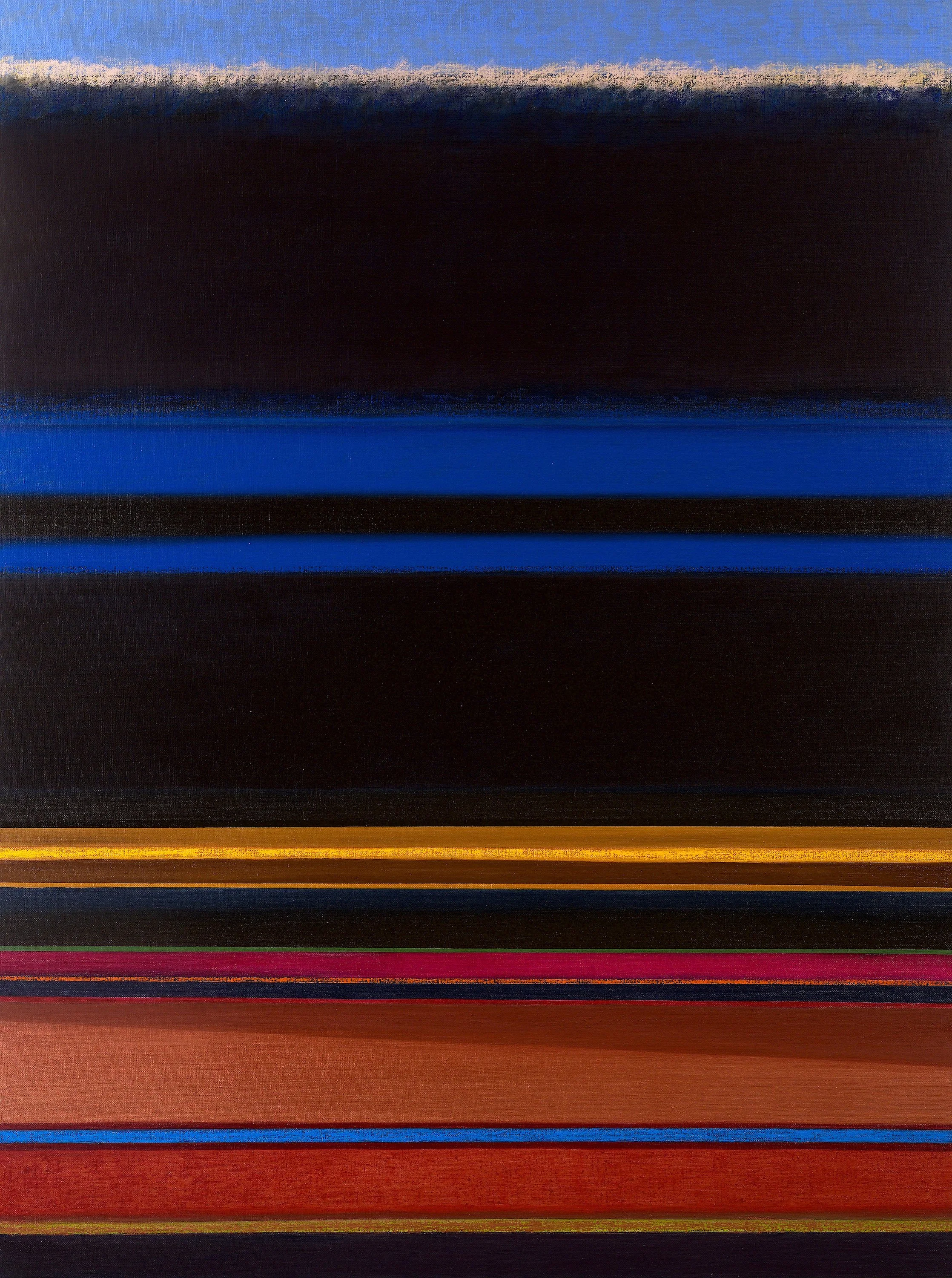    Partita I  , 2026  oil &amp; oil stick on linen, 47 × 35.5 × 2.5 in, 120 × 90 × 6 cm   see details  