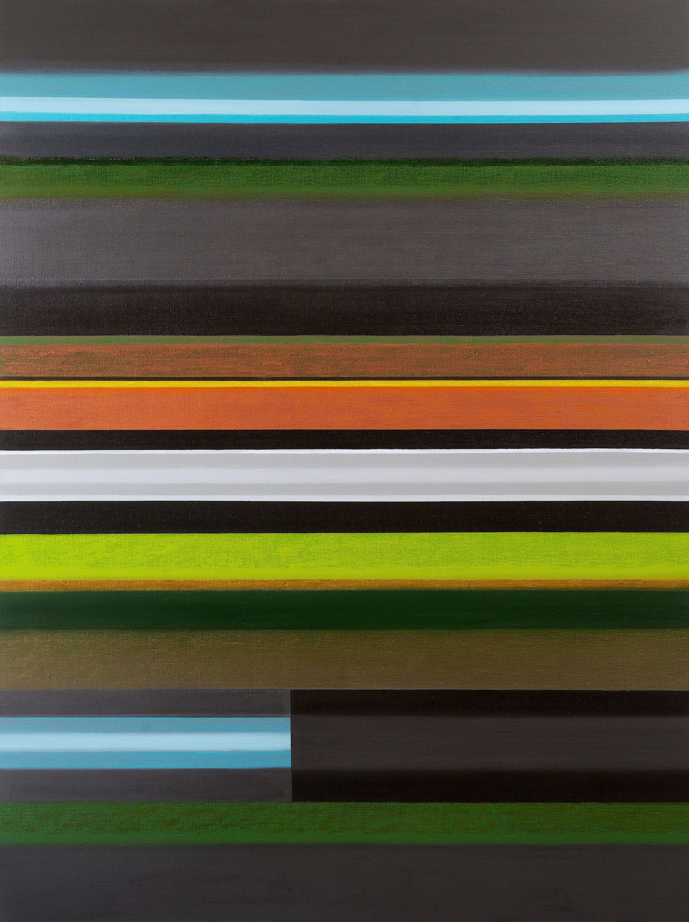    Partita II  , 2026  oil &amp; oil stick on linen, 47 × 35.5 × 2.5 in, 120 × 90 × 6 cm   see details  