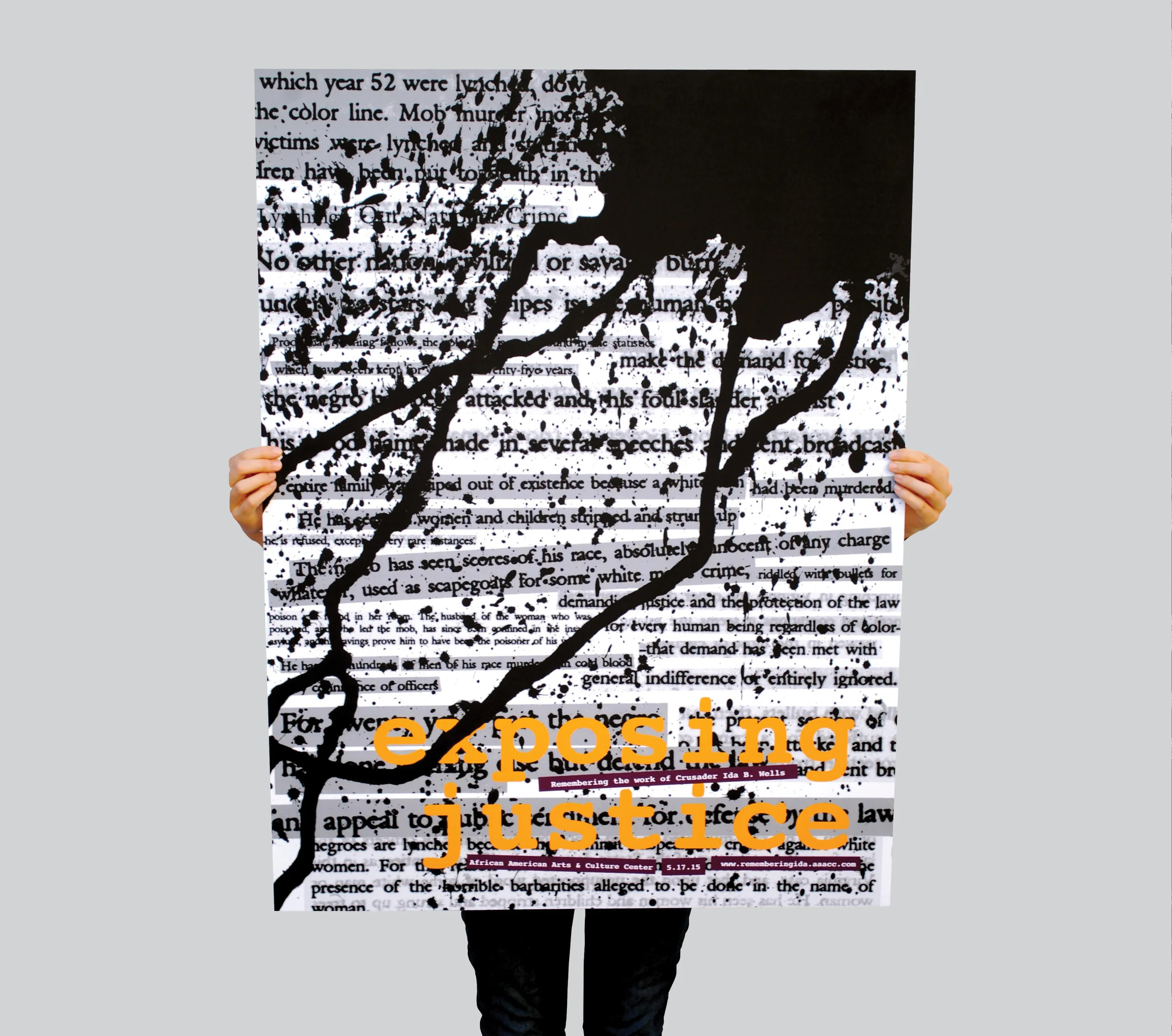 The event poster contains clippings from Well's articles referring to crime, lynching and segregation.