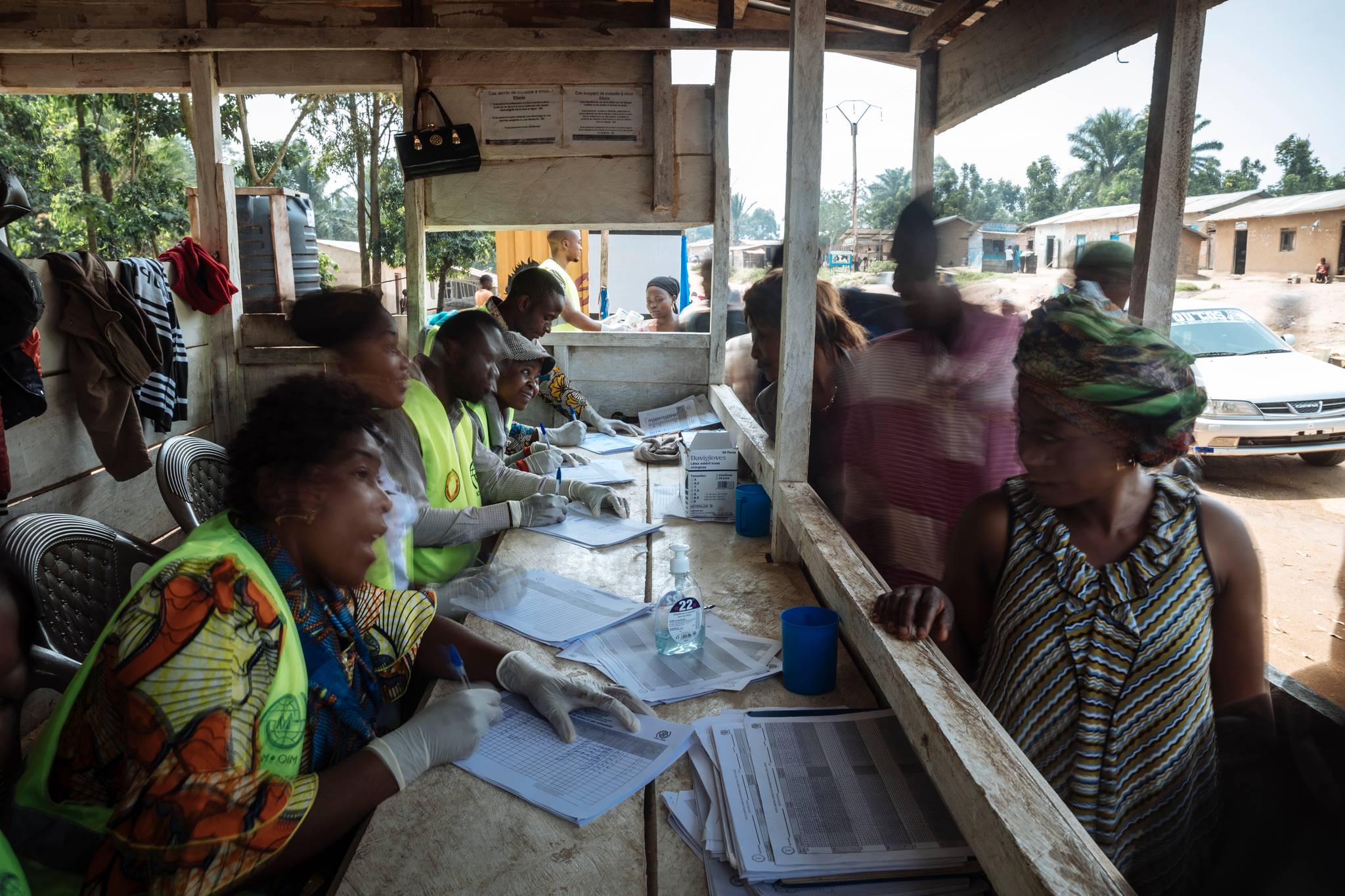 Front line workers at points of control register passengers, cross-checking names with a list of people who have been in contact with anyone infected with the disease. If a contact arrives, they are counselled on the risk and encouraged to receive f