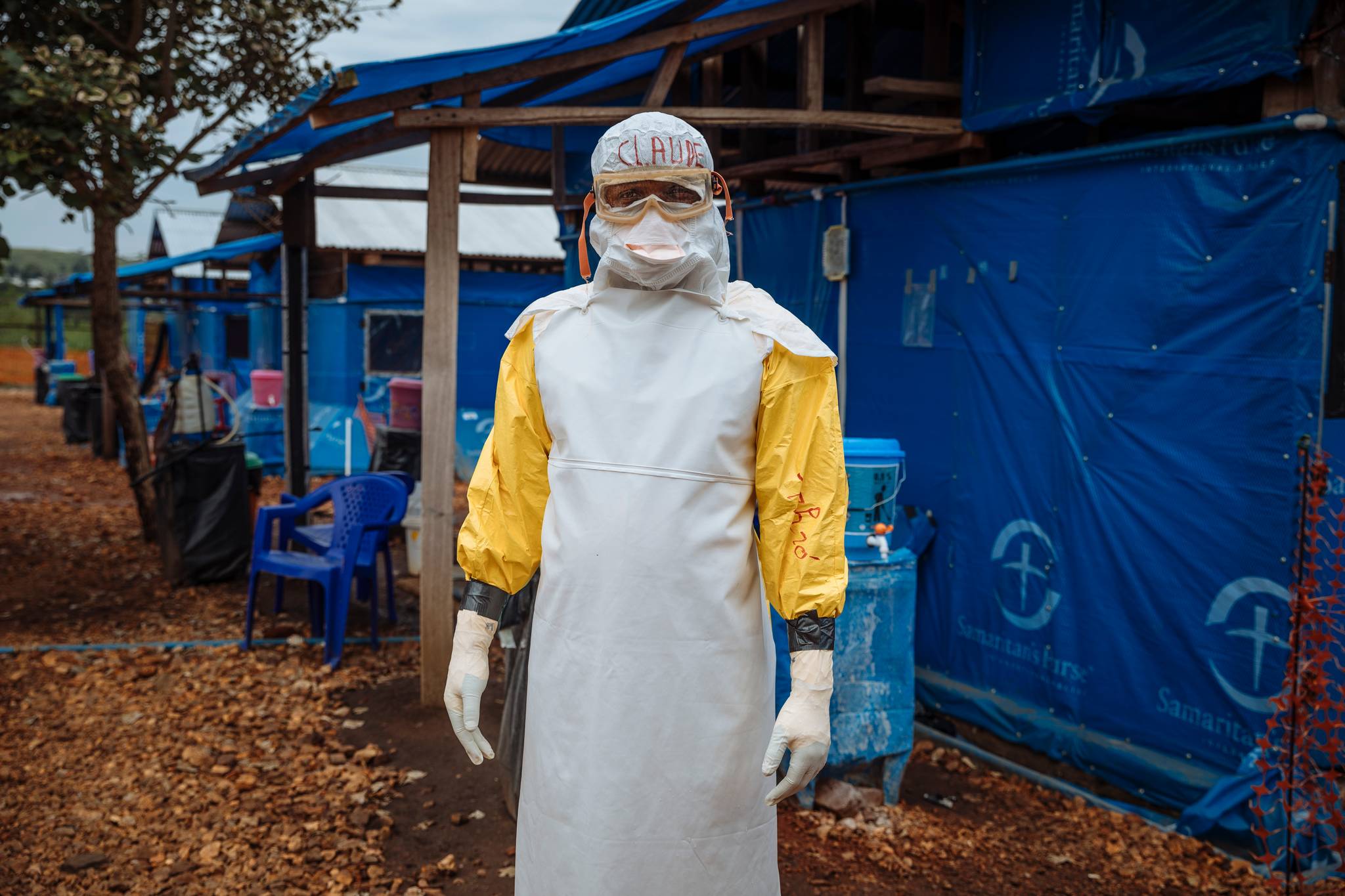 The centre has treated more than 600 suspected or confirmed cases of Ebola since the outbreak reached the area. Their staff includes health workers like Claude who come from the local community. 'It is really hot inside this suit, but we are used to