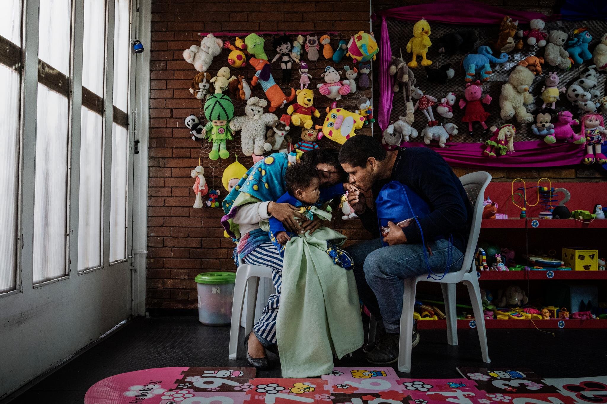Charlotte and Pedro walked 14 days from their home in Venezuela to Bogota, Colombia, taking turns carrying their six-month-old son. Charlotte’s brother is waiting for them in Ecuador, where they hope to find work. “On the journey, many people helpe