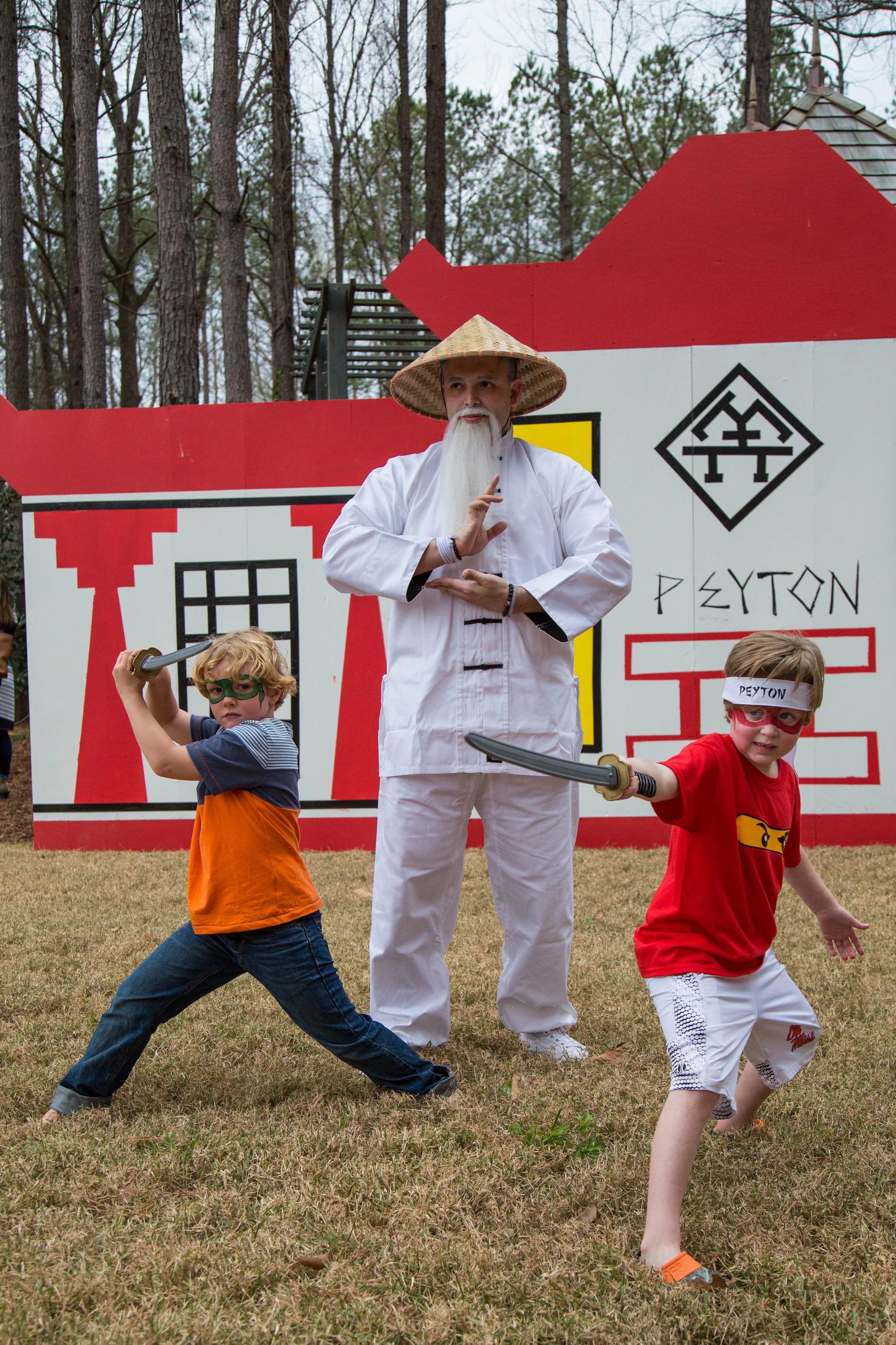 The birthday boy on the right striking his best ninja pose.