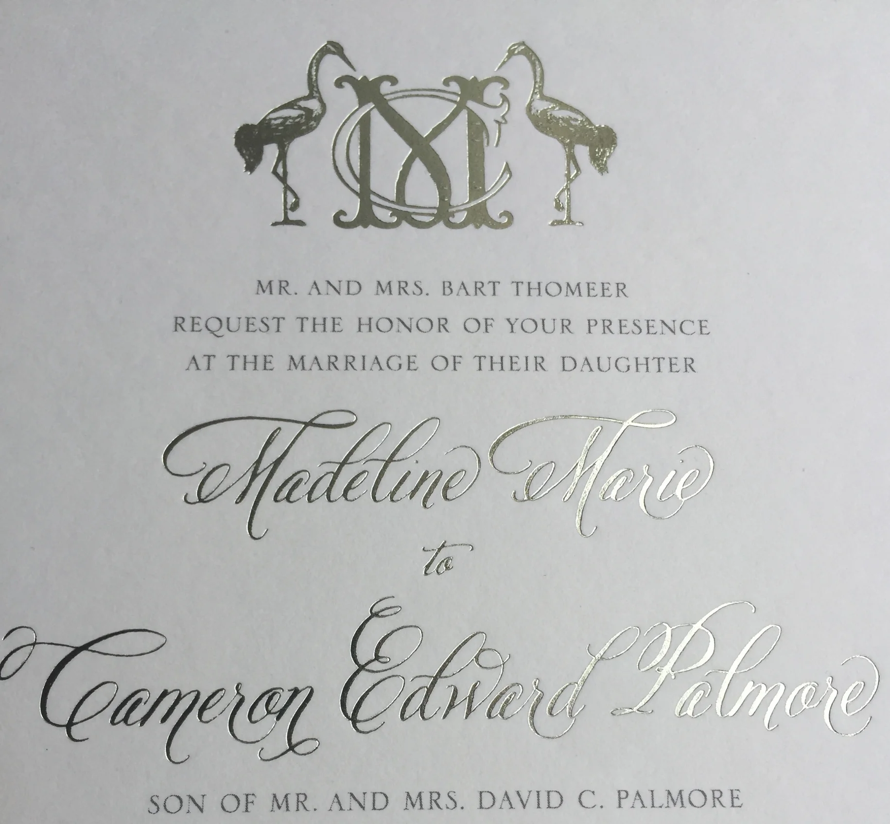 I used champagne foil to complement the gorgeous lettering on this wedding invitation. 