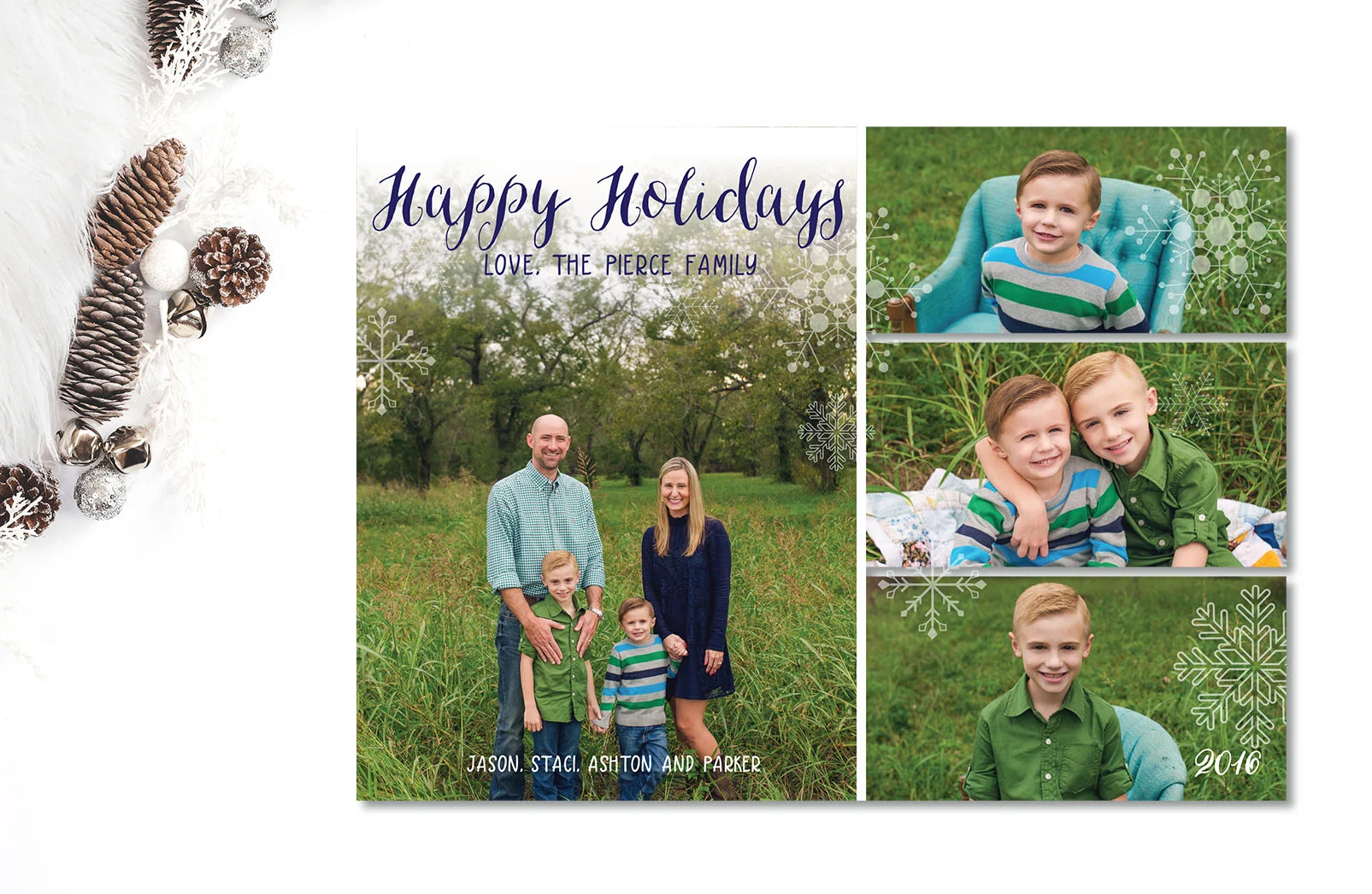 Staci had a BUNCH of photos she wanted to share of her sweet boys so I made sure to create a format that allowed for four photos on the front and five on the back! 