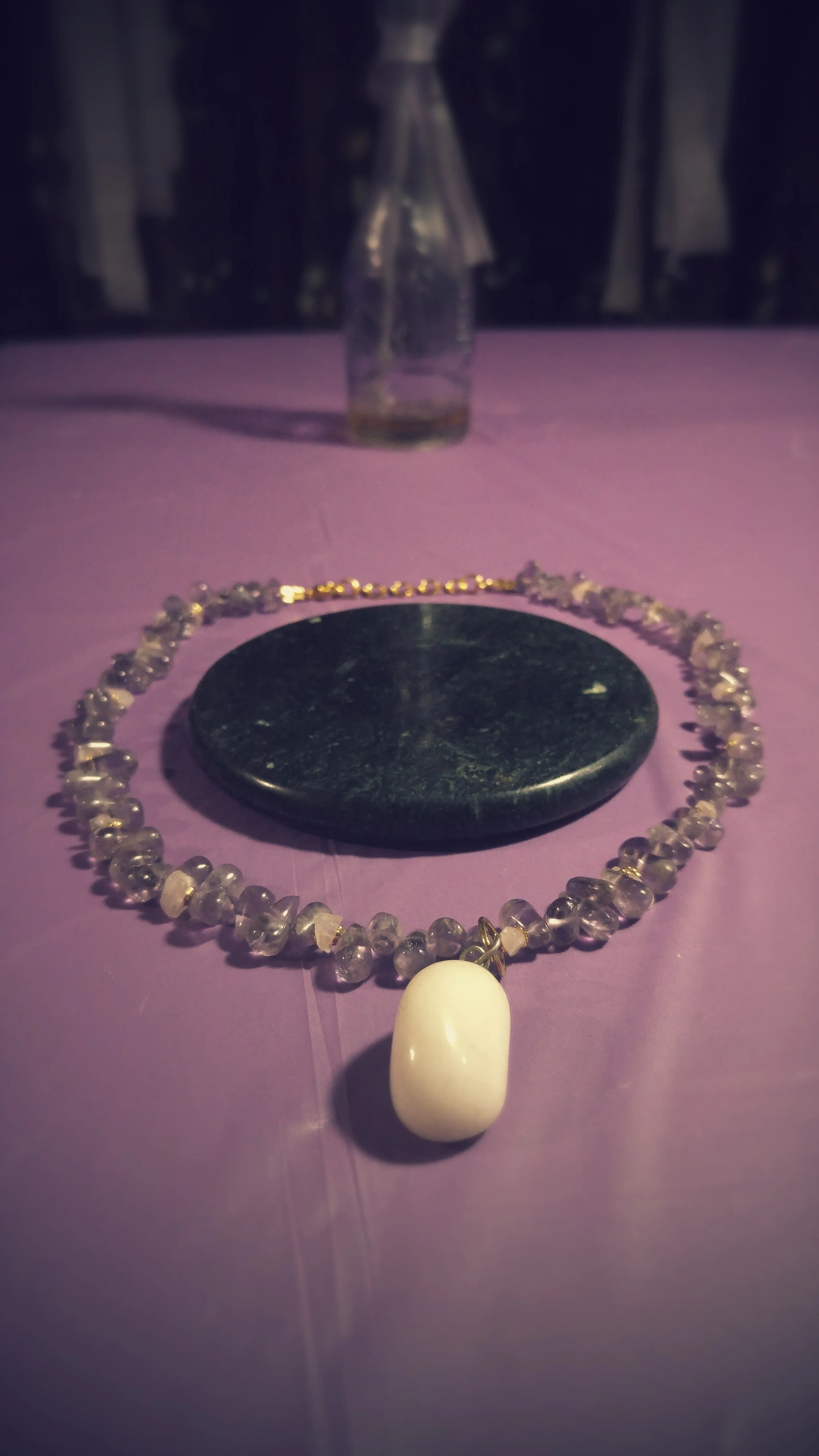 Amethyst Briolette Necklace with Rosequartz Chips and Whitestone Pendant