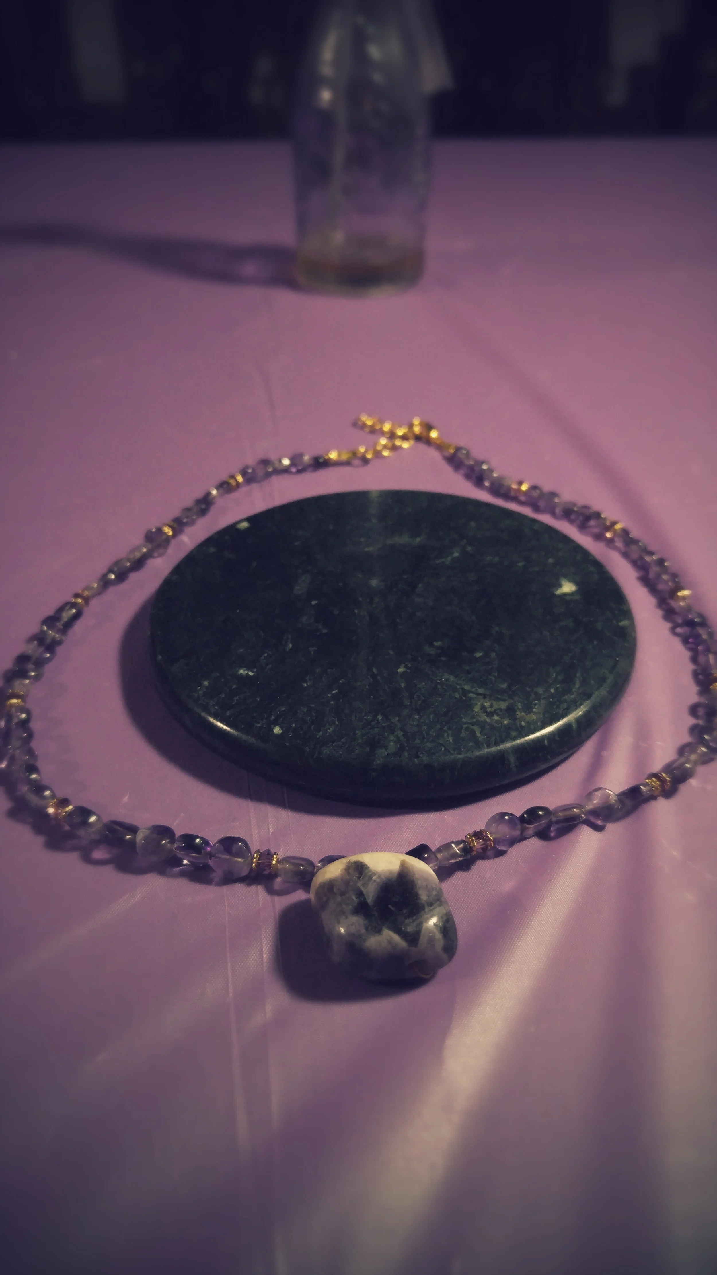Amethyst Bead and Swarovski Crystal Necklace with Amethyst Pendant