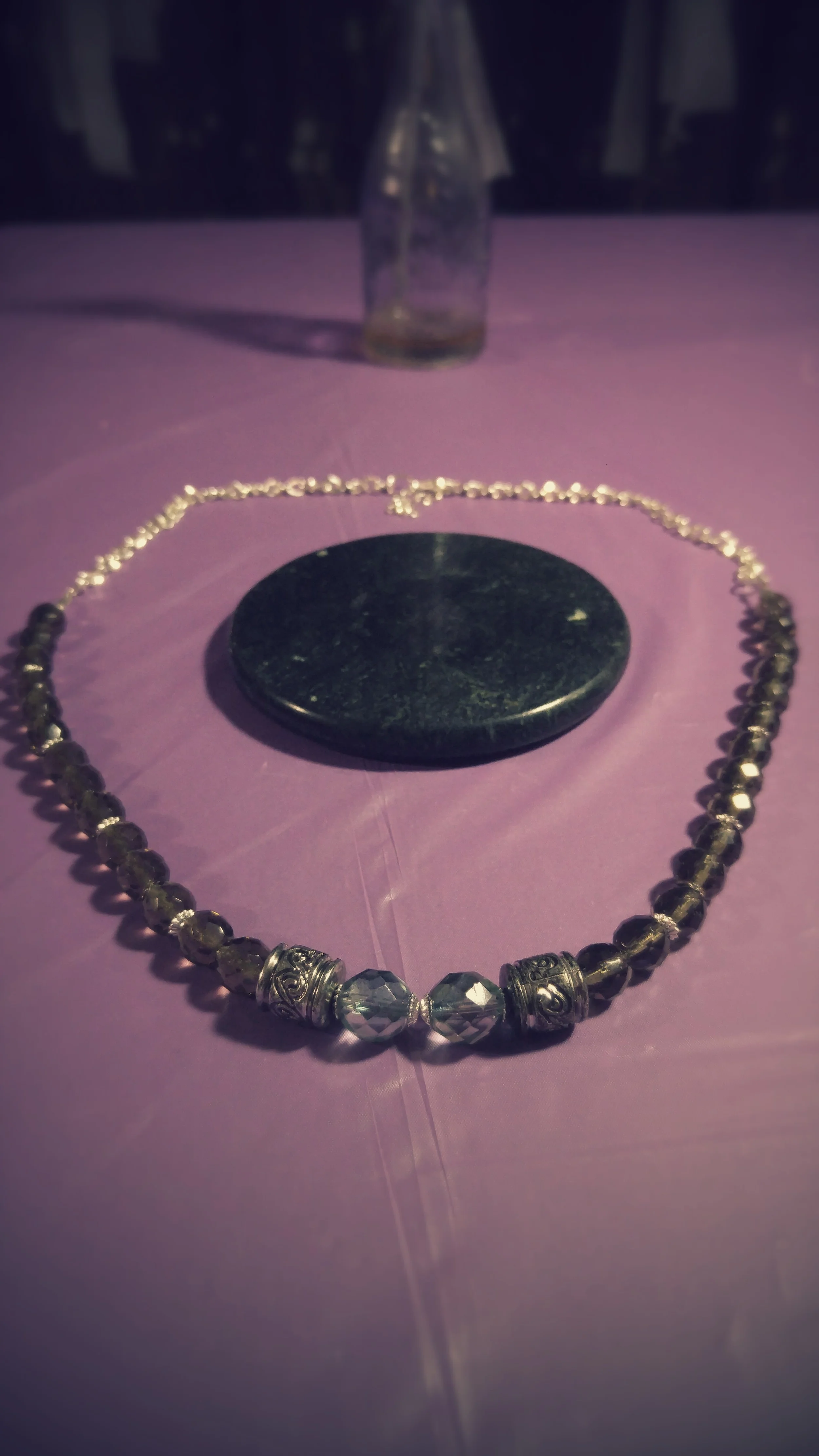 Faceted Brown Czech Fire Polished Bead and Silver-Plated Spacer Necklace with Silver-Plated Chain