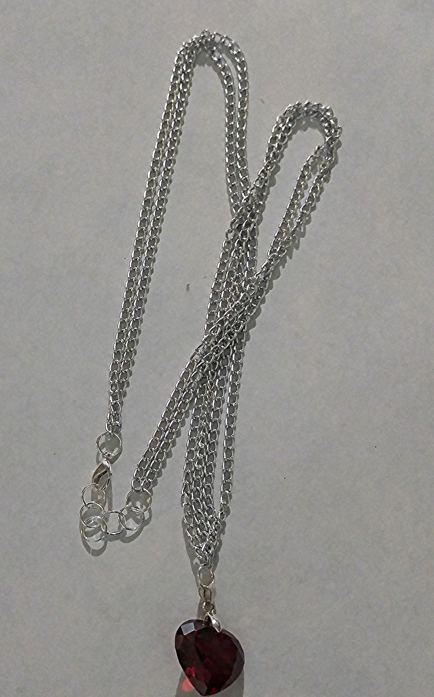 2 Layered Silver Metal Chain Necklace with Ruby Cubic Zirconia Pendant