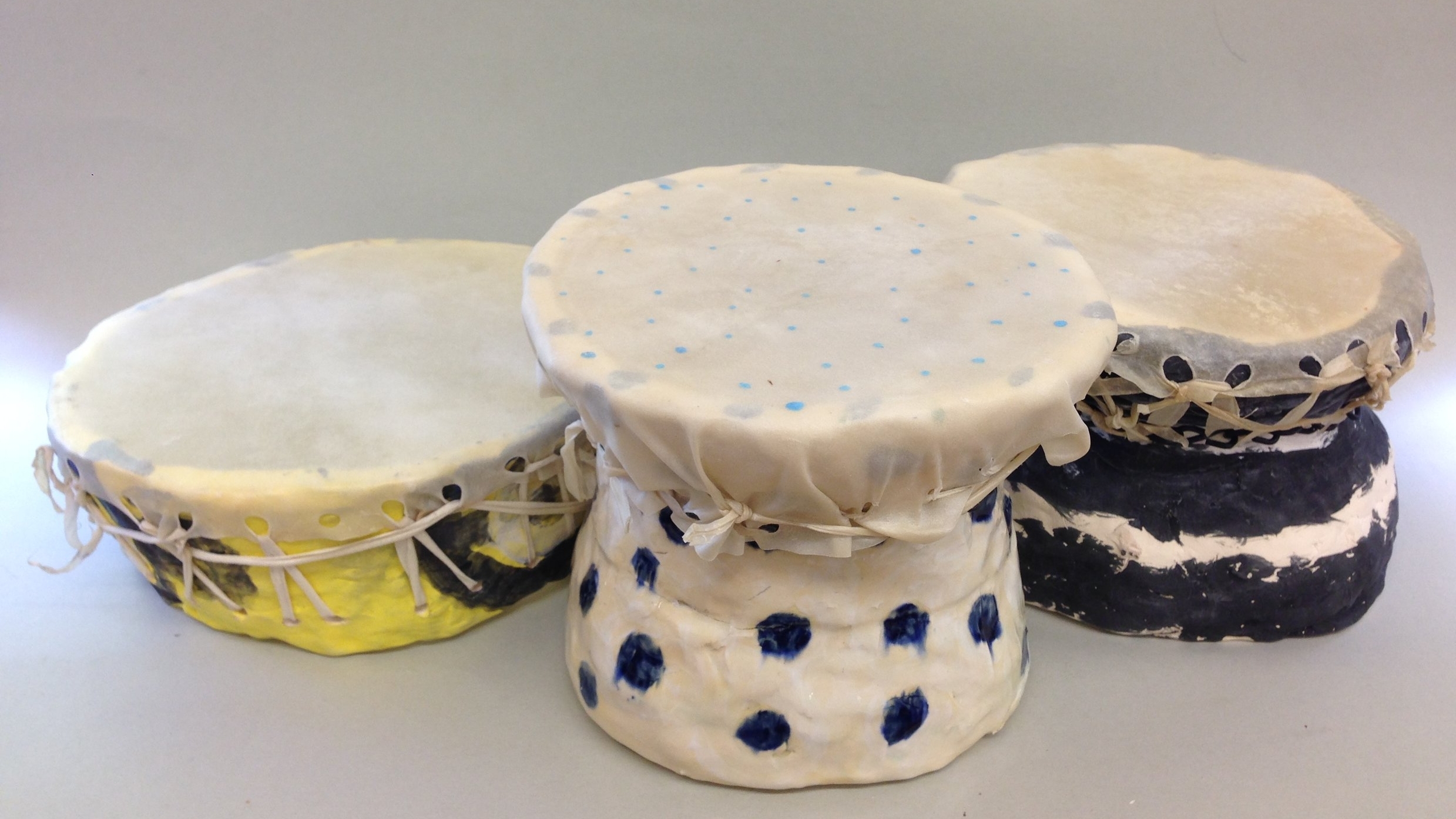 10th Grade, Ceramic Drums, clay & leather hide