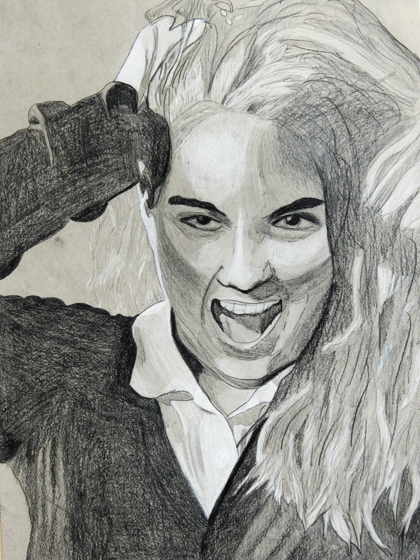 10th Grade, Baroque Portraits, black & white pencil, 11 x 17"