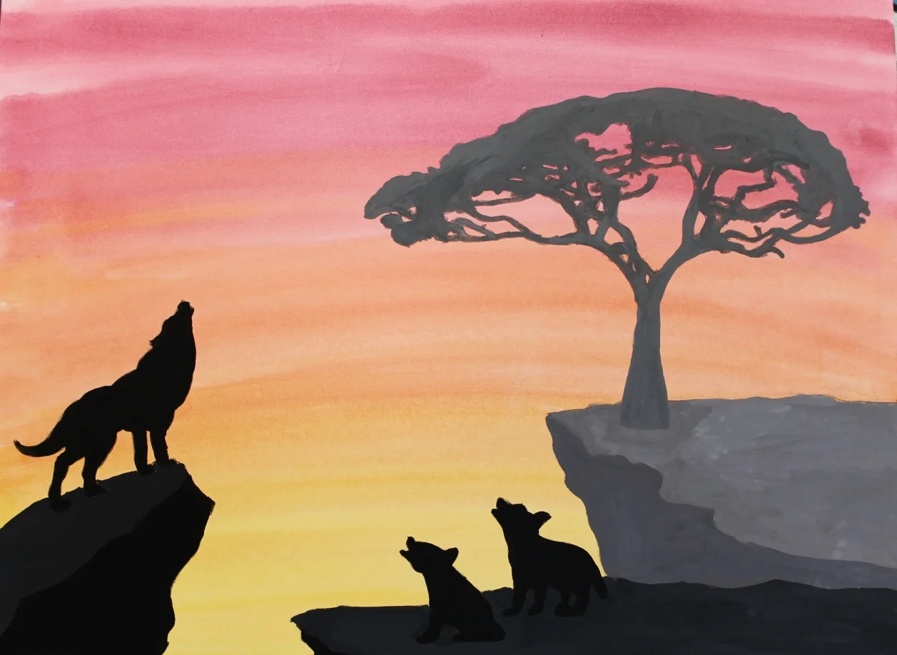 9th & 10th Grades, Spectrum Silhouette Project, watercolor, 11 x 20"