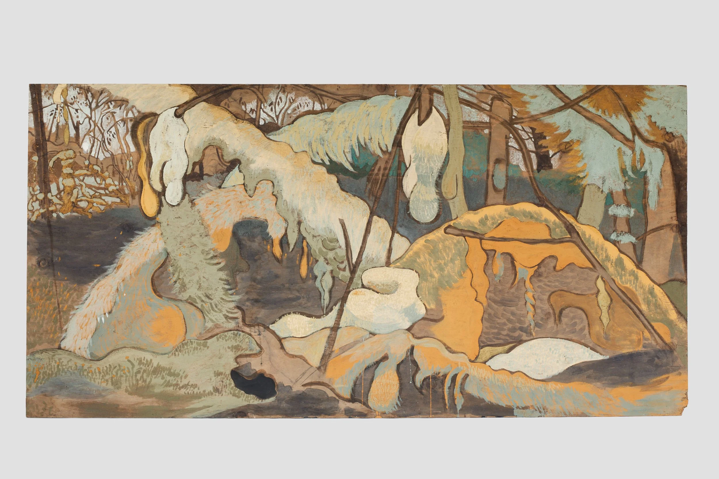 Tilke Elkins, Under the Log I & II (II), 2022, Earth and plant pigments on plywood panel (double-sided), 48 x 97 in.jpeg