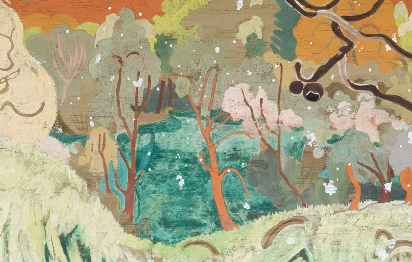 Tilke Elkins, Parents I & II (II), 2022, Earth and plant pigments on plywood panel (double-sided), 40 x 96 in.detail.jpg