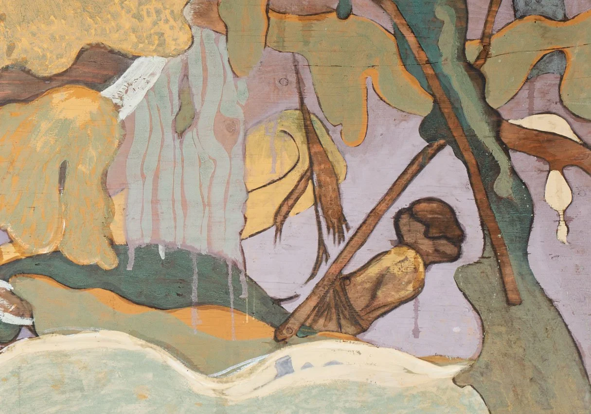 Tilke Elkins, Under the Log I & II (I), 2022, Earth and plant pigments on plywood panel (double-sided), 48 x 97 in.detail.jpg