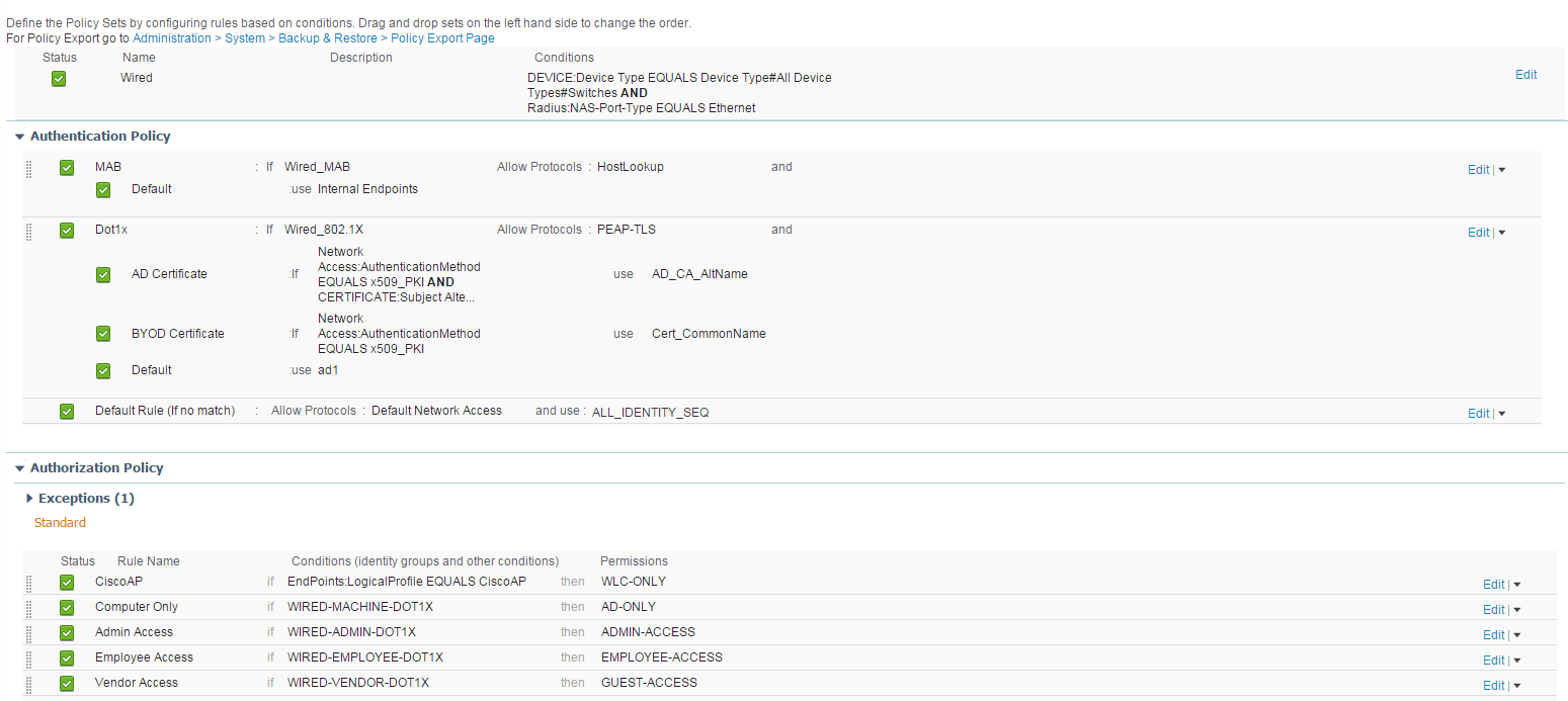 Editors note: Ignore the CiscoAP rule. That's part of my profiling policy that I'll show later