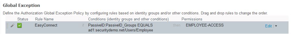 Example of an EasyConnect policy using Passive ID